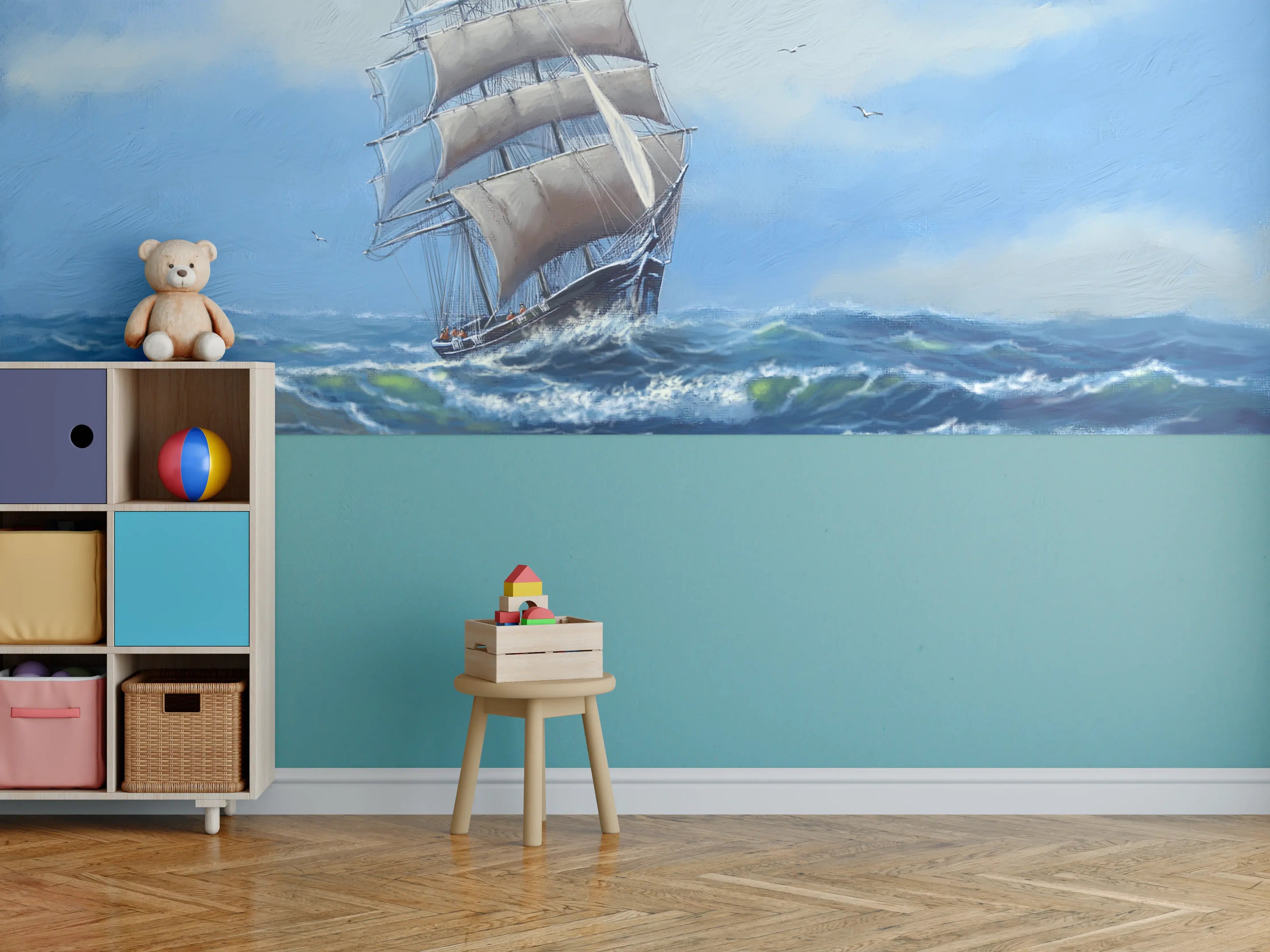 Kinderzimmer Wandgestaltung - Dramatisches Segelschiff auf rauer See