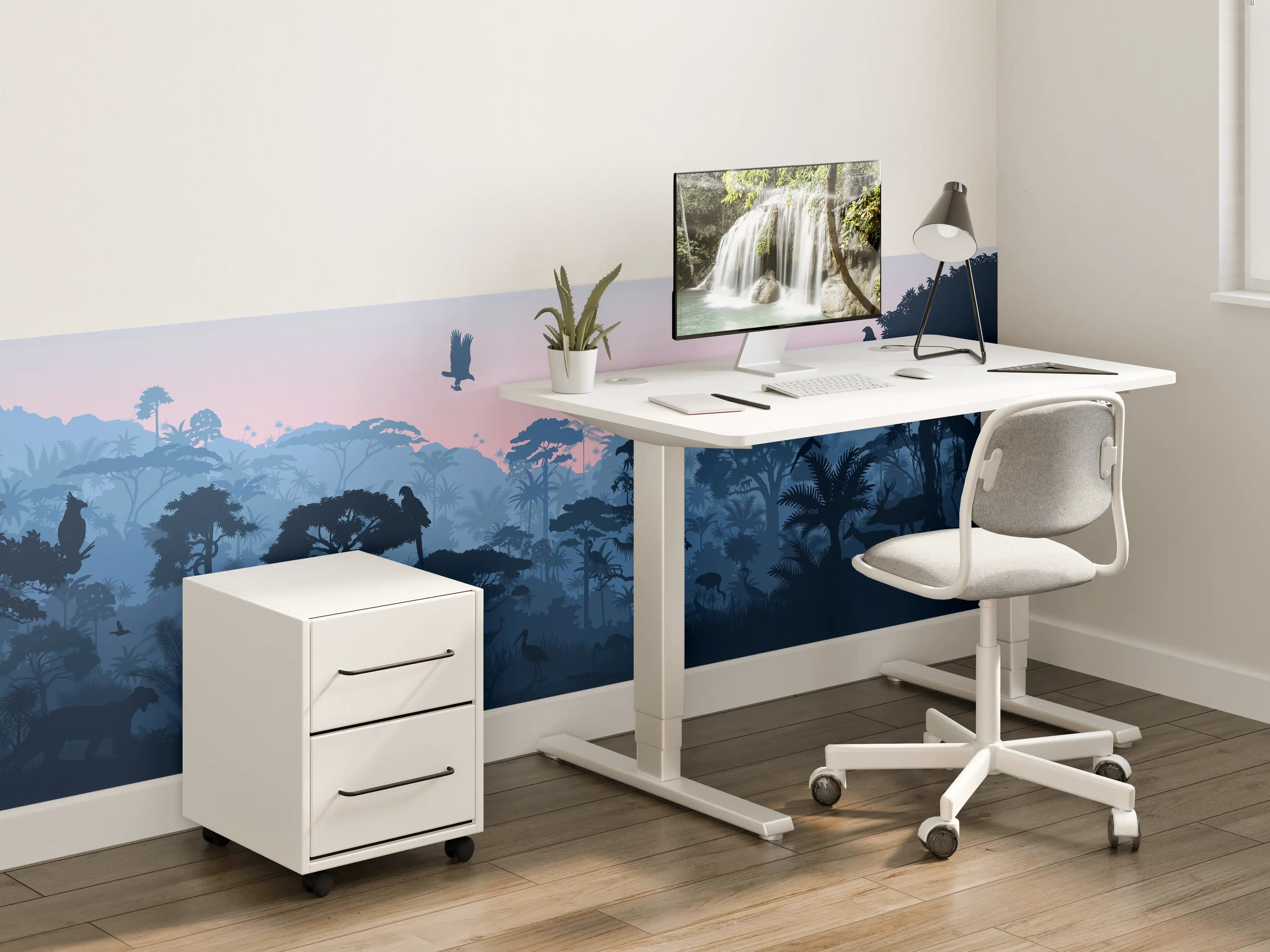 Kinderzimmer Wandgestaltung - Dschungel Silhouette bei Dämmerung