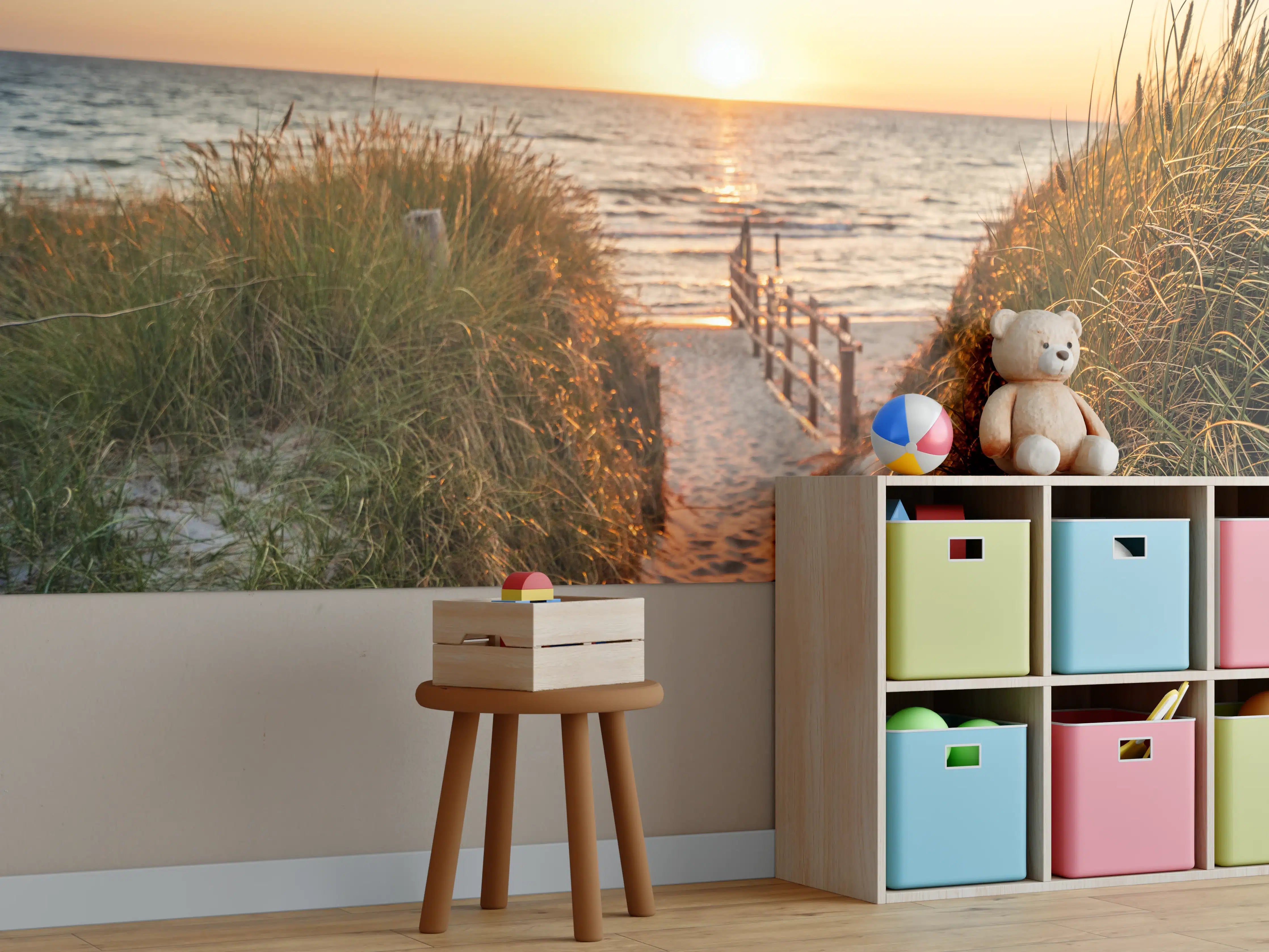 Kinderzimmer Wandgestaltung - Dünen am Strand an der Nordsee bei Sonnenuntergang