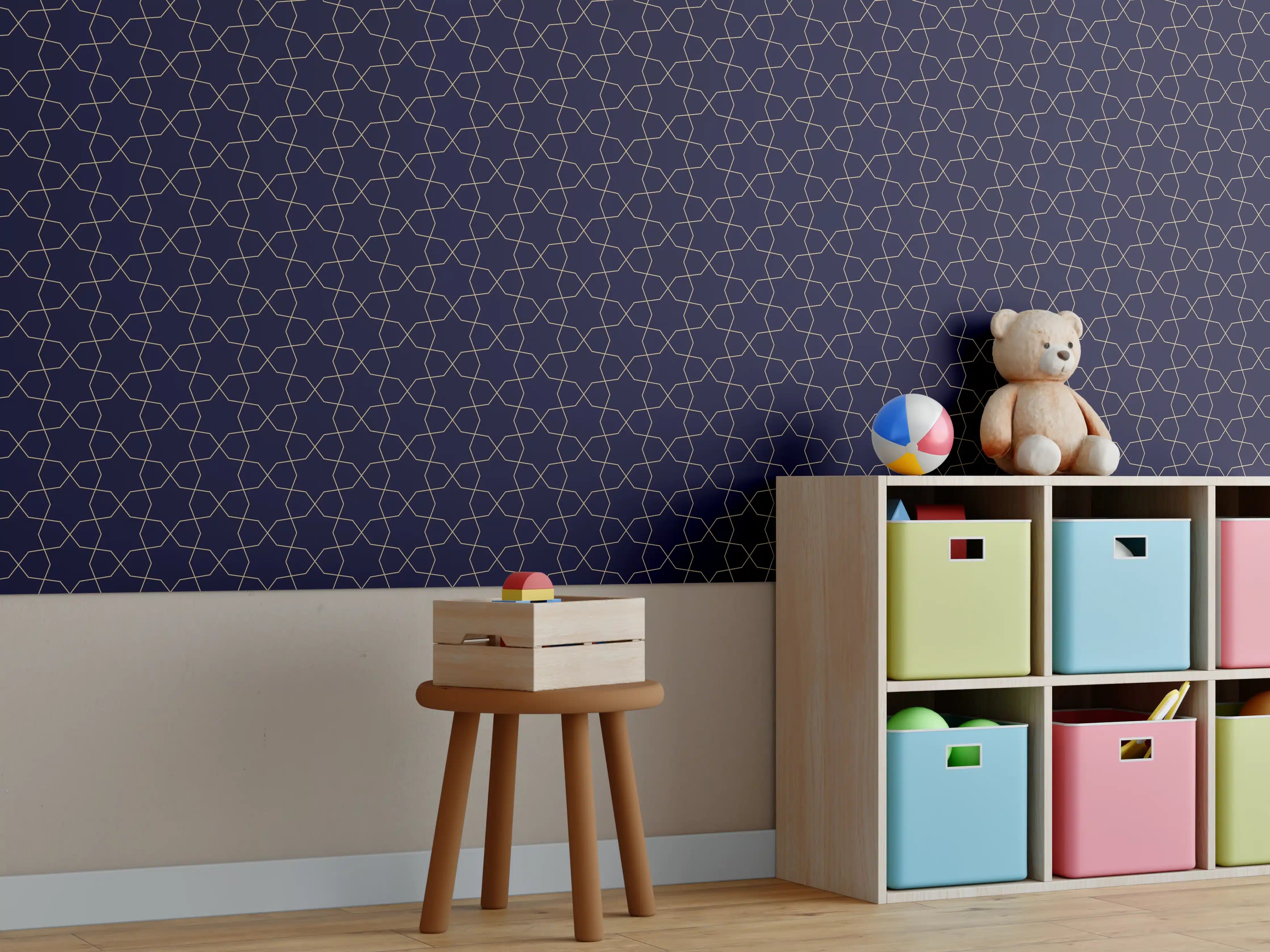 Kinderzimmer Wandgestaltung - Dunkelblaues Geometrisches Muster
