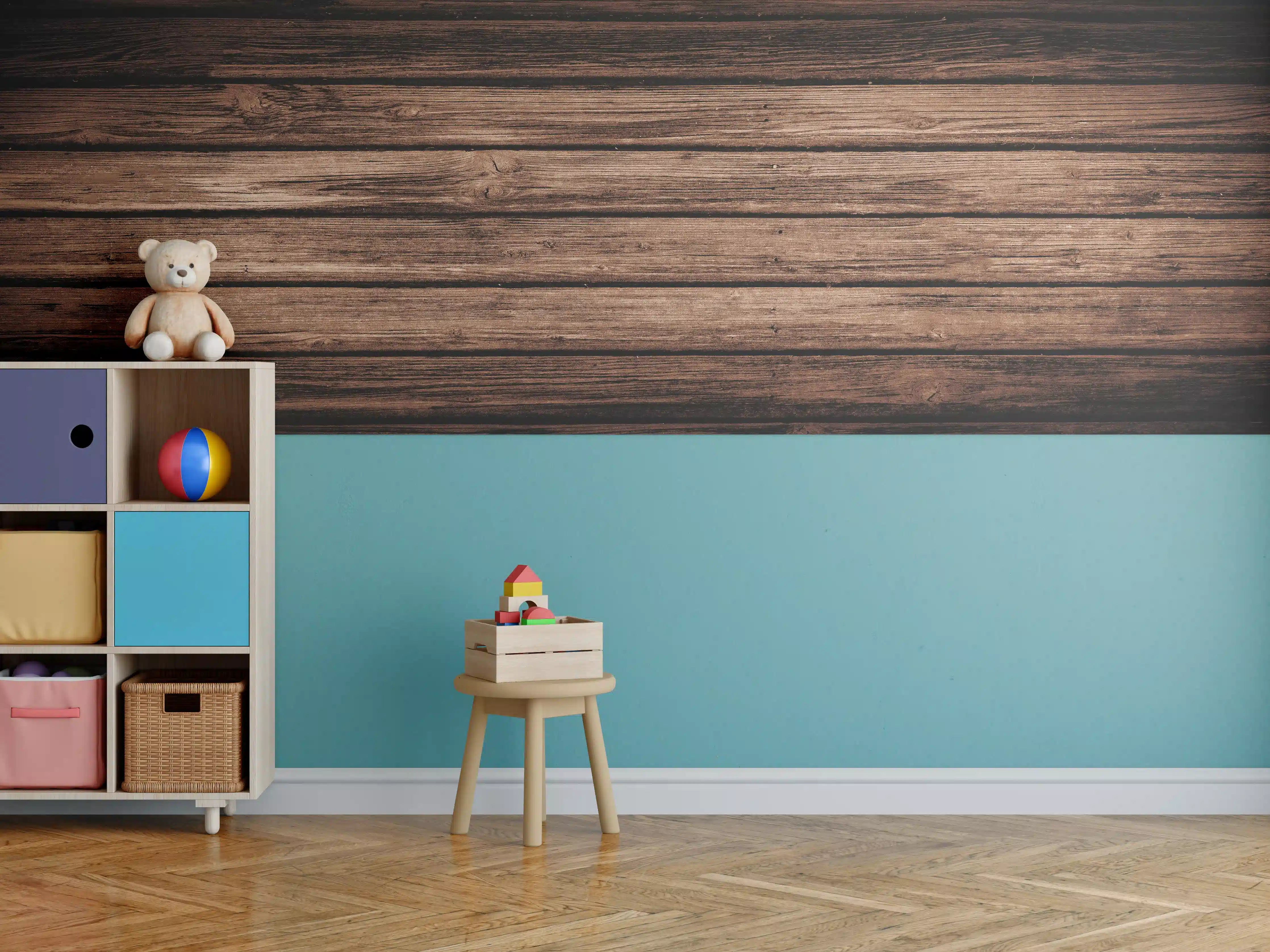 Kinderzimmer Wandgestaltung - Dunkelbraun-rustikale Holzplanken