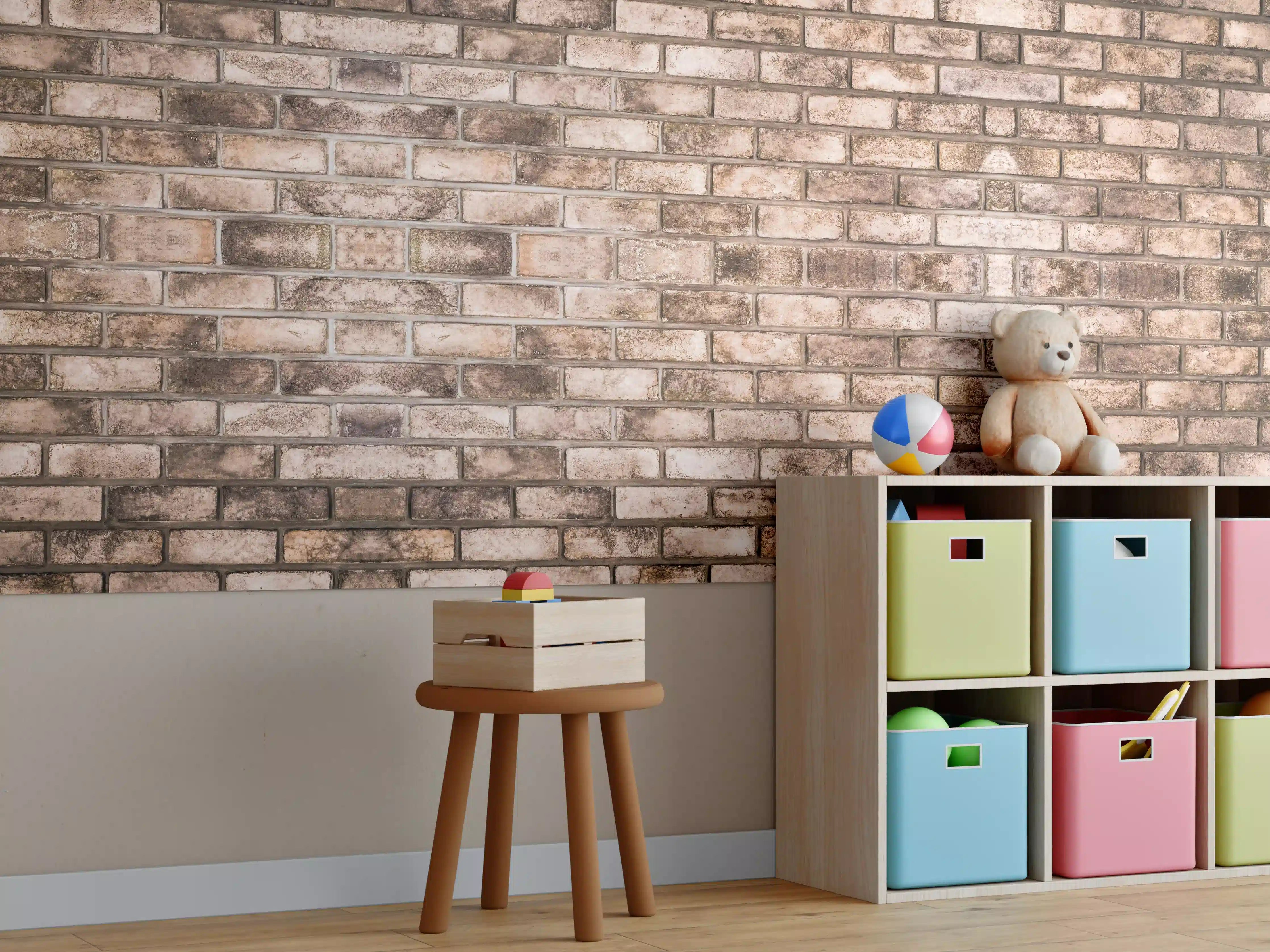 Kinderzimmer Wandgestaltung - Dunkelbraune Steinmauer