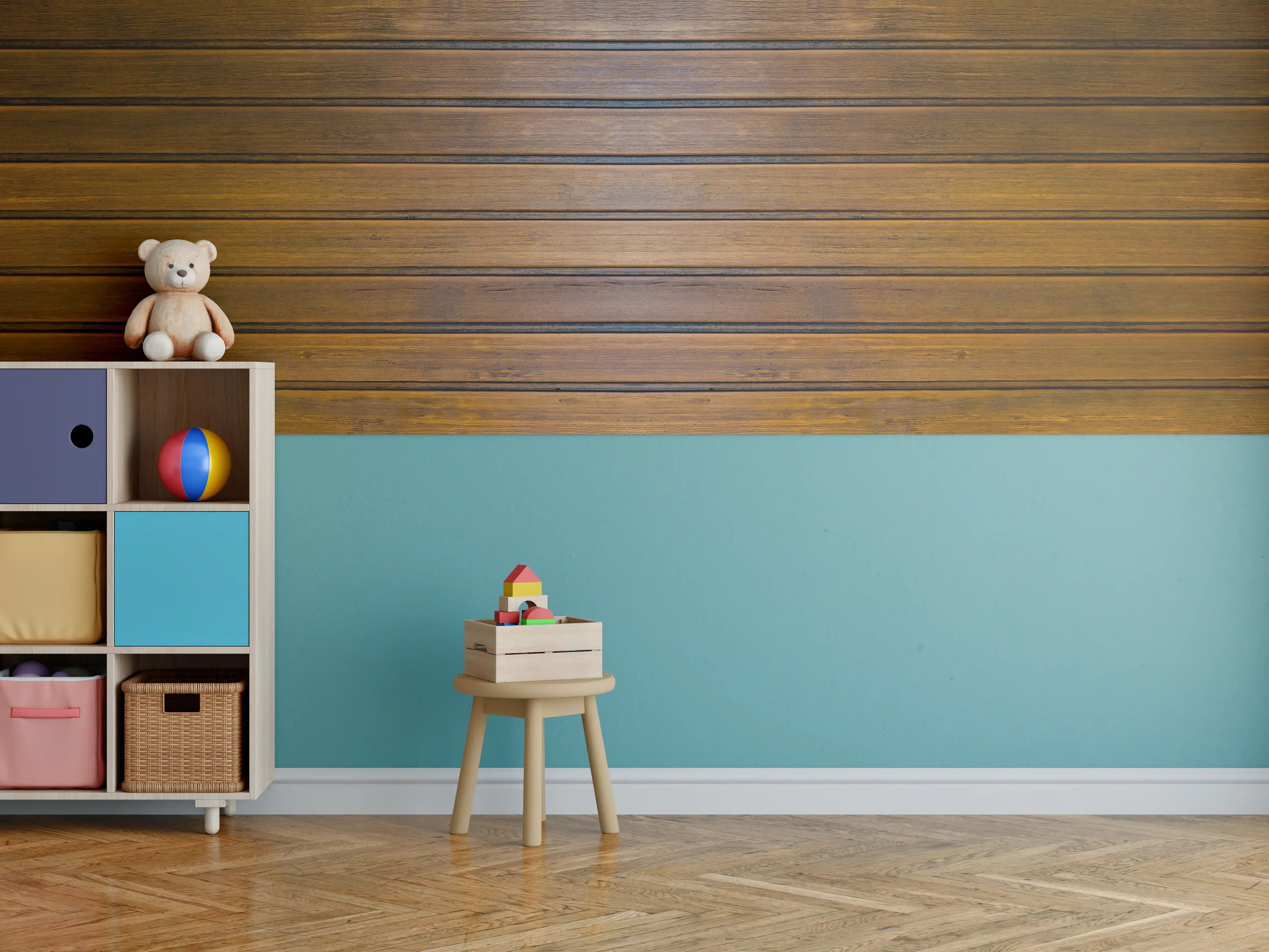Kinderzimmer Wandgestaltung - Dunkelbraune glänzende Holztextur