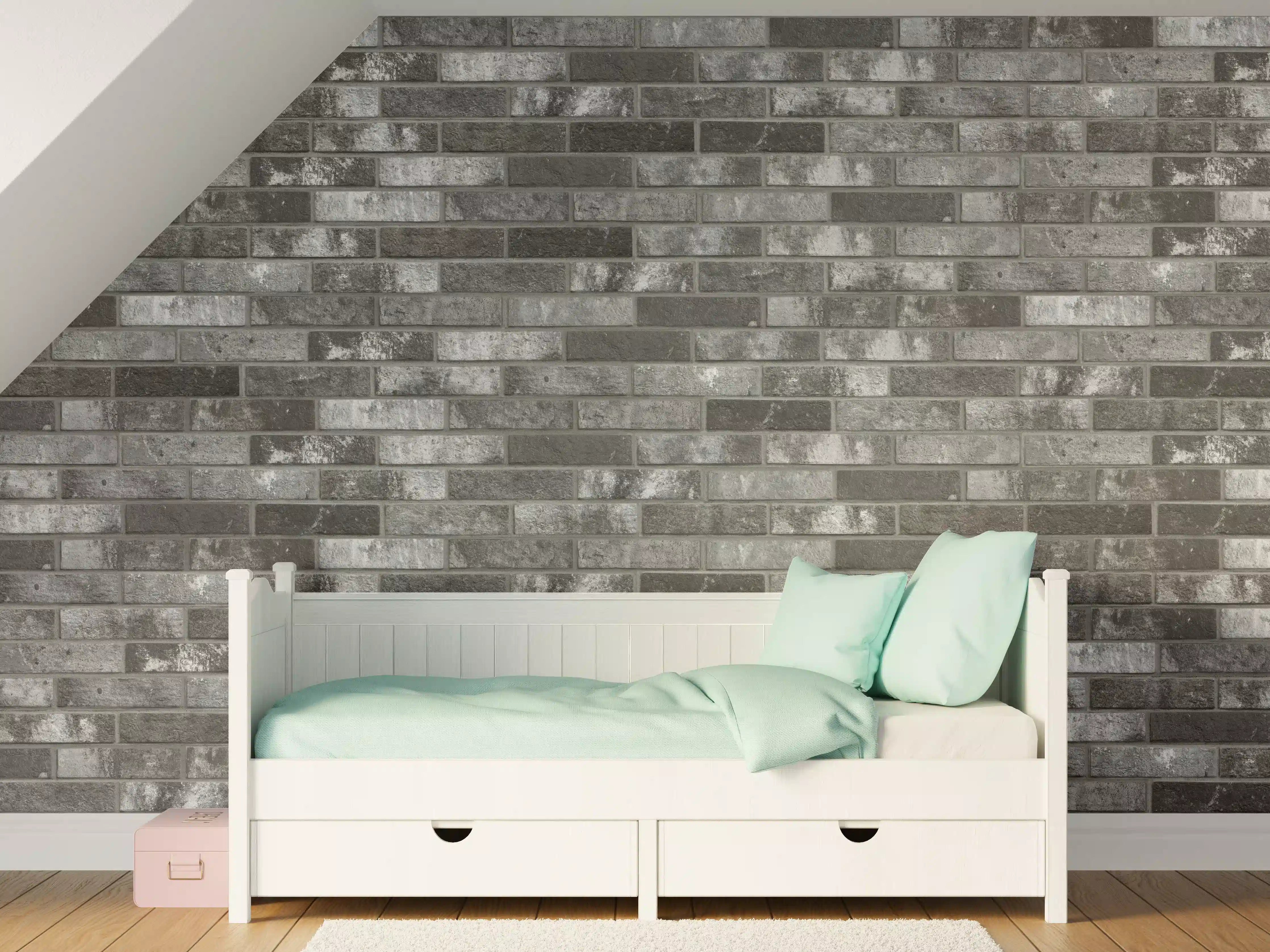 Kinderzimmer Wandgestaltung - Dunkelgraue Backsteinmauer