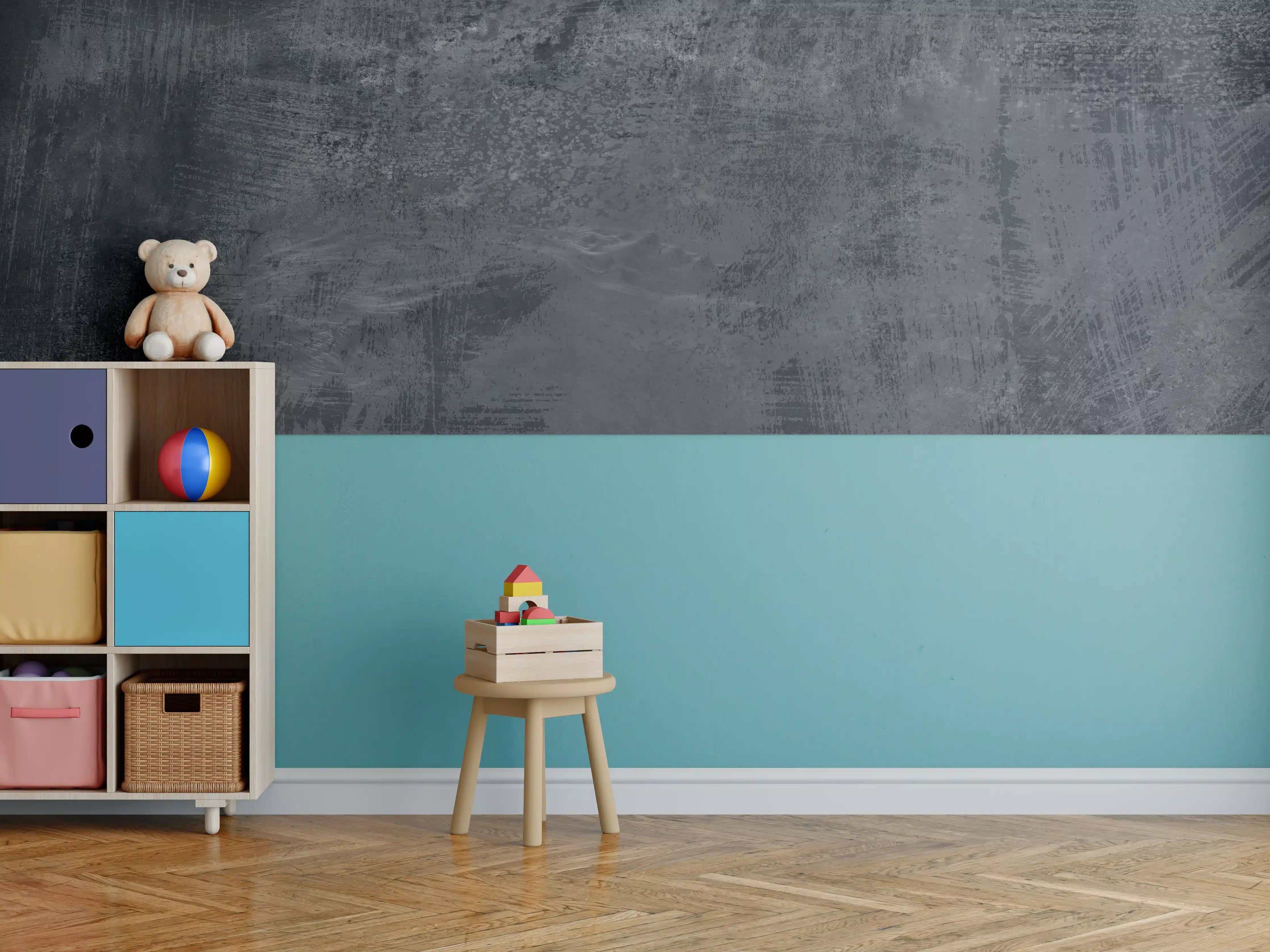 Kinderzimmer Wandgestaltung - Dunkelgrauer Zement-Hintergrund