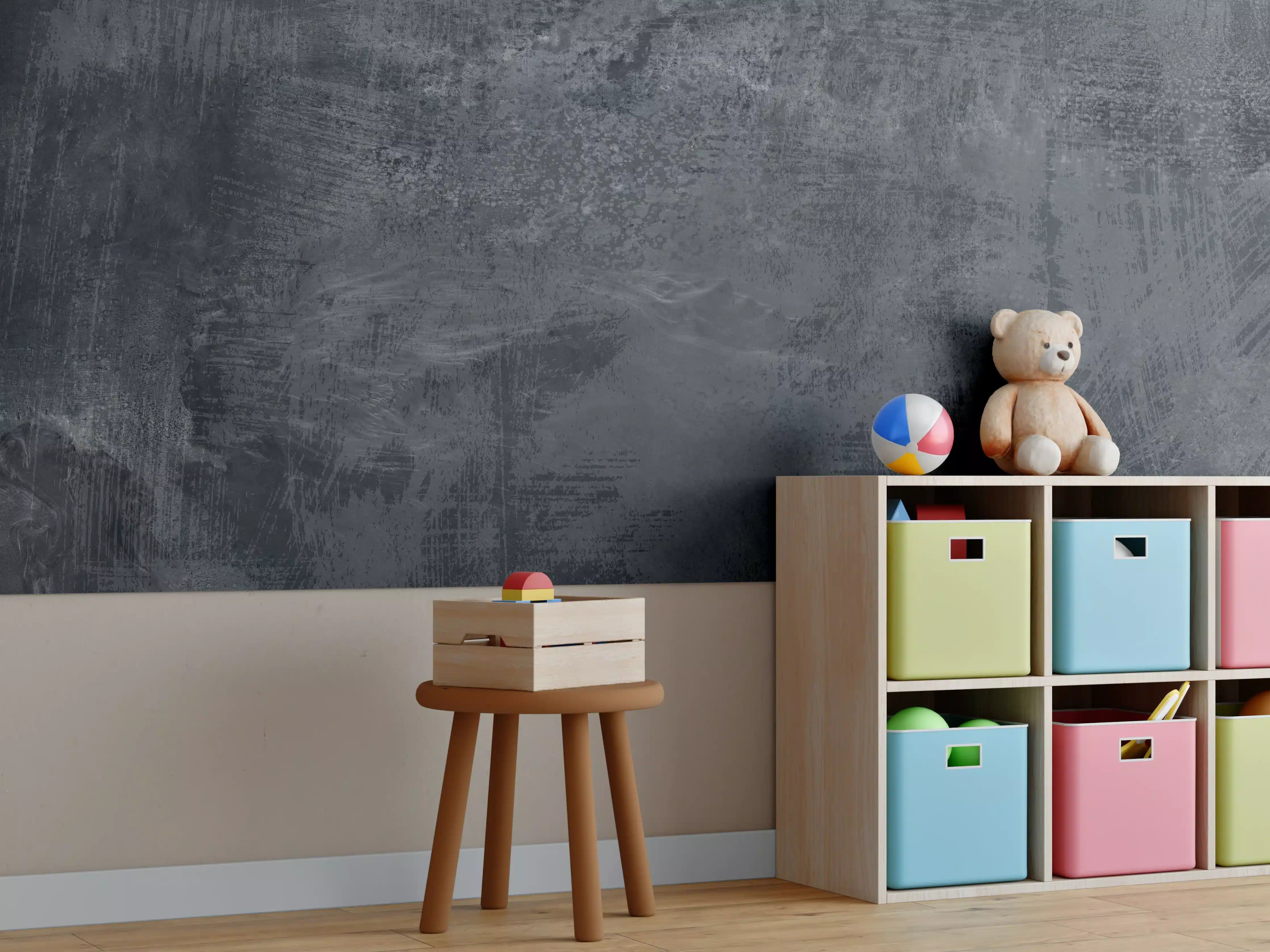 Kinderzimmer Wandgestaltung - Dunkelgrauer Zement-Hintergrund