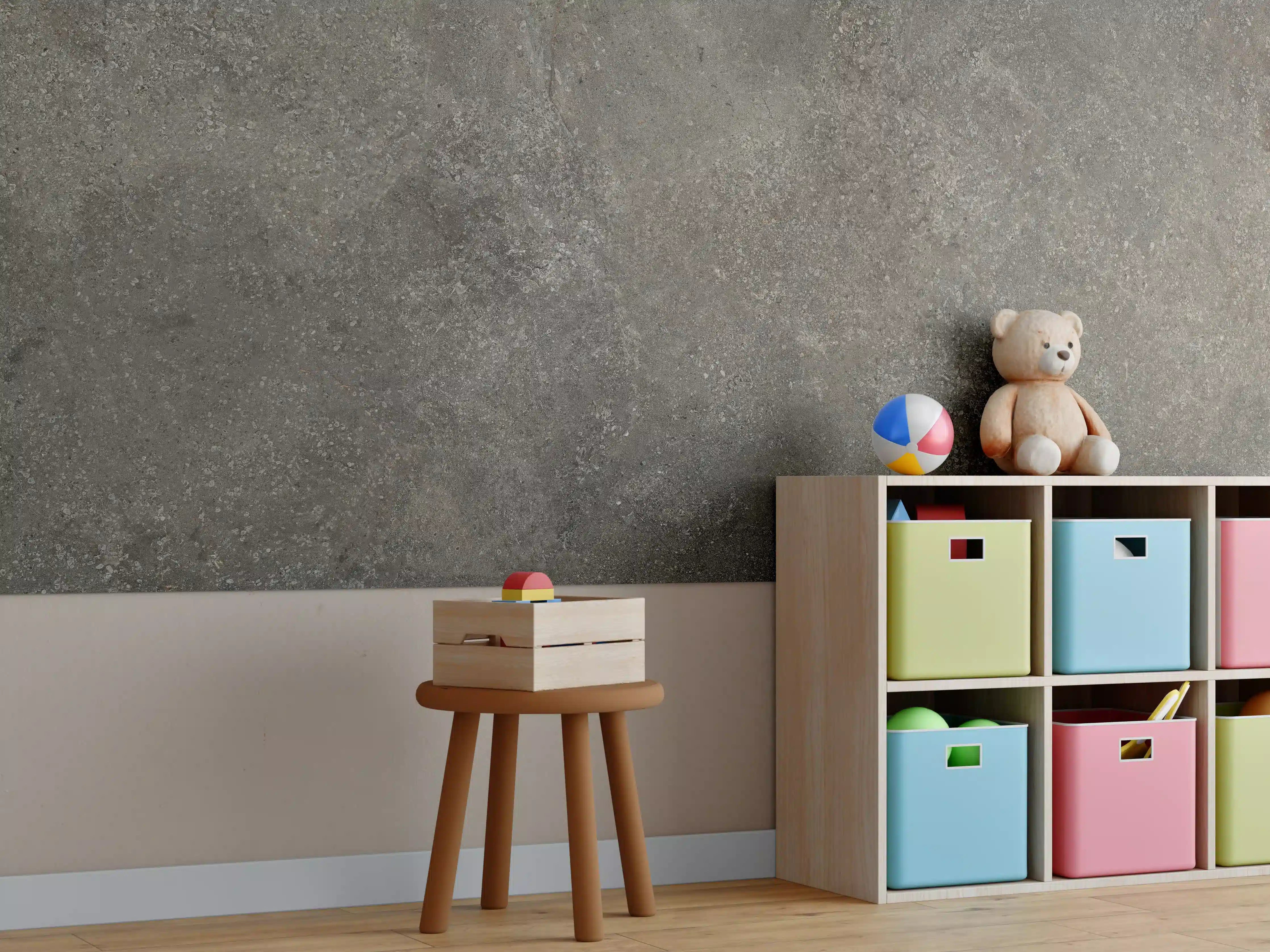 Kinderzimmer Wandgestaltung - Dunkelgrauer schwarzer Schieferhintergrund