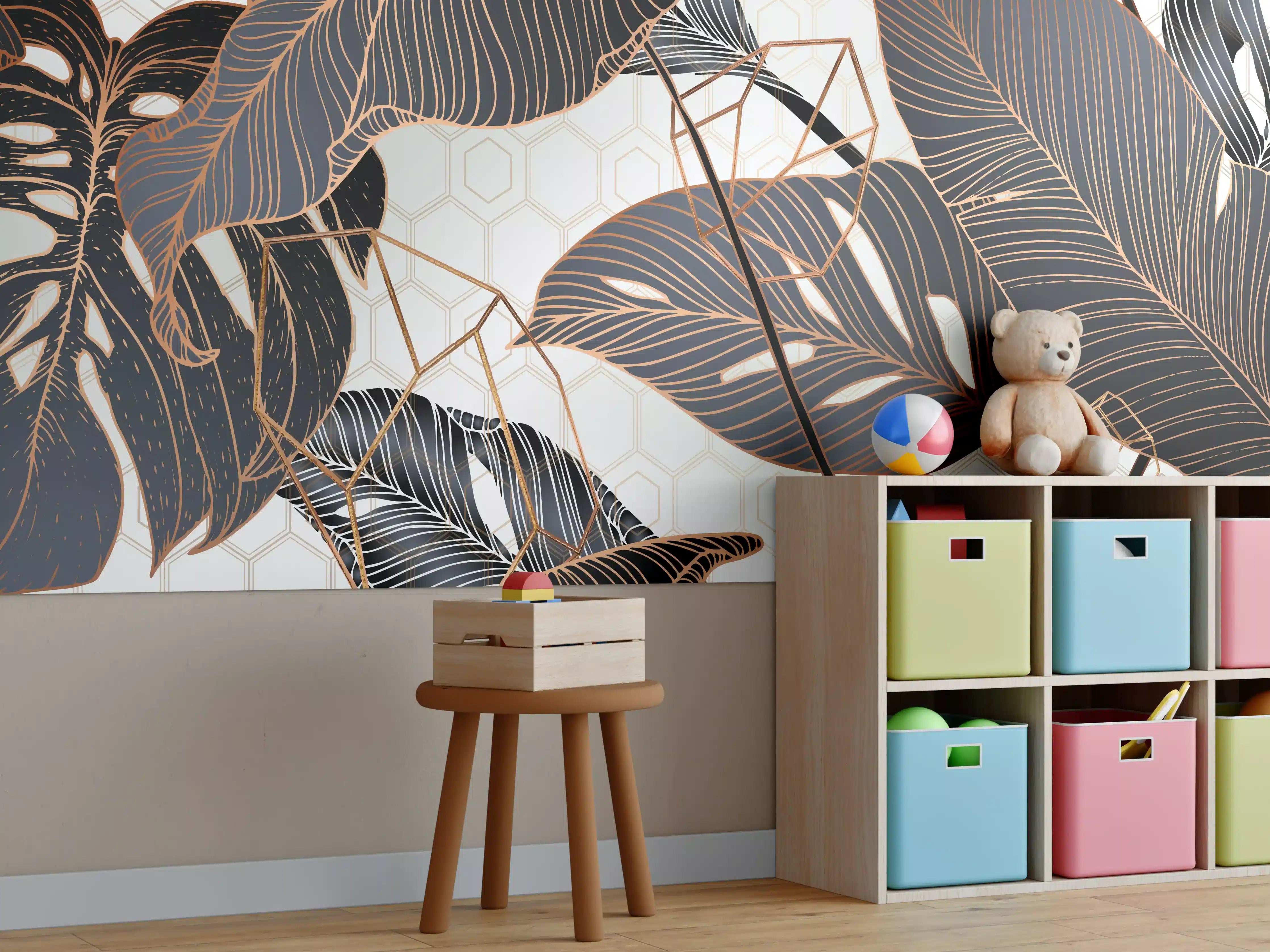 Kinderzimmer Wandgestaltung - Dunkle Blätter im Dschungel