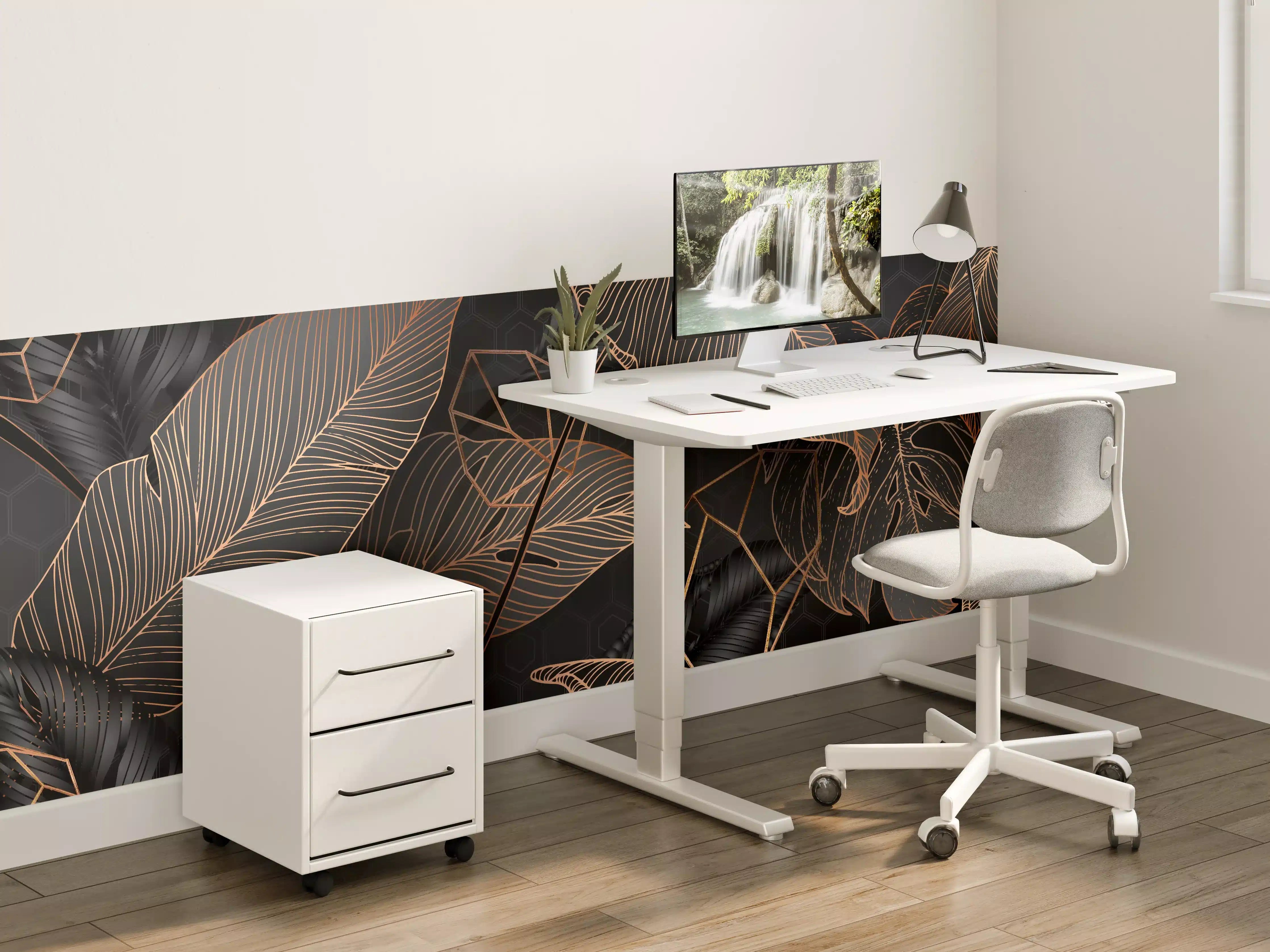 Kinderzimmer Wandgestaltung - Dunkle Blätter mit goldenen Linien