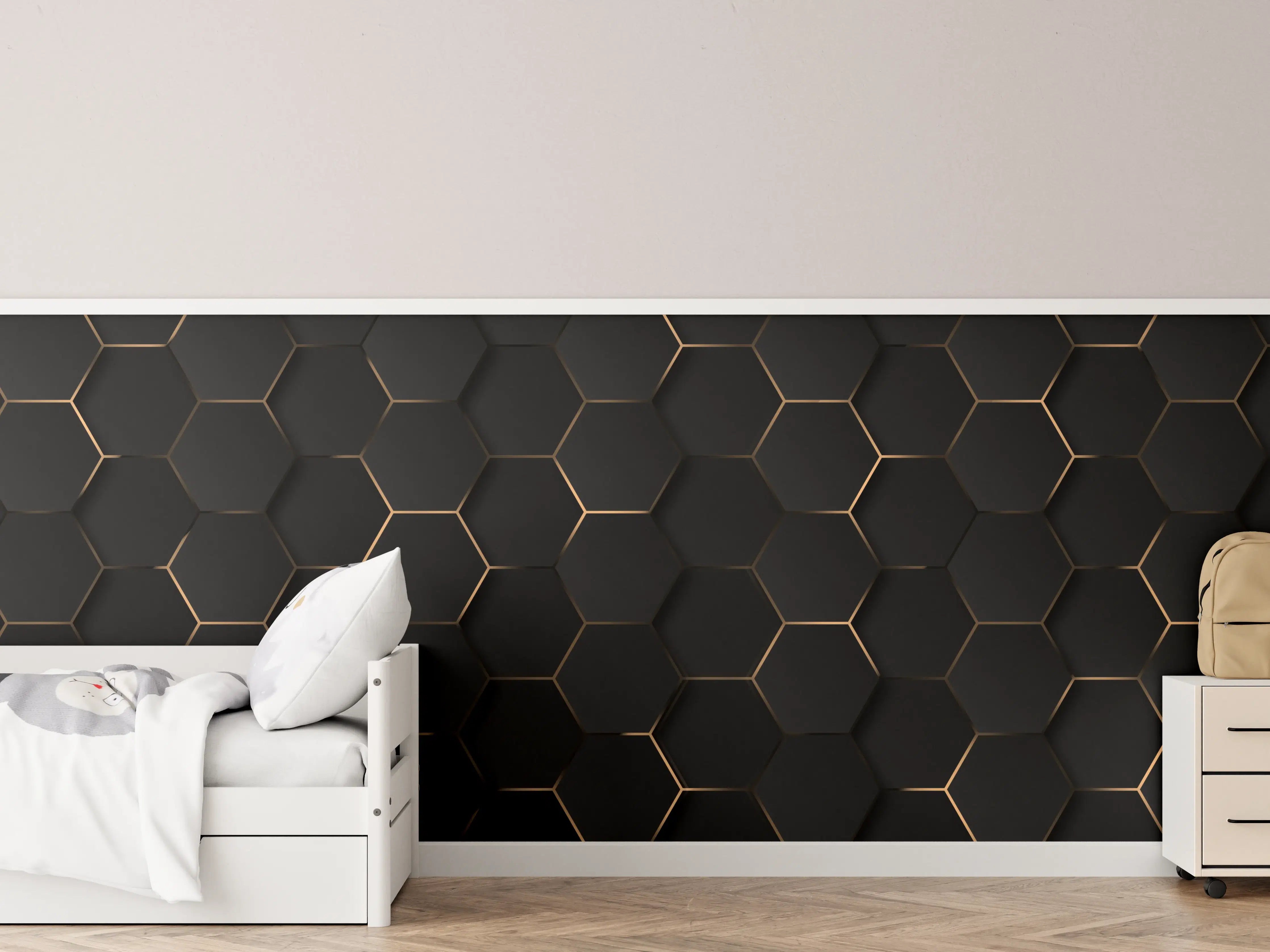 Kinderzimmer Wandgestaltung - Dunkle Hexagon-Musterwand