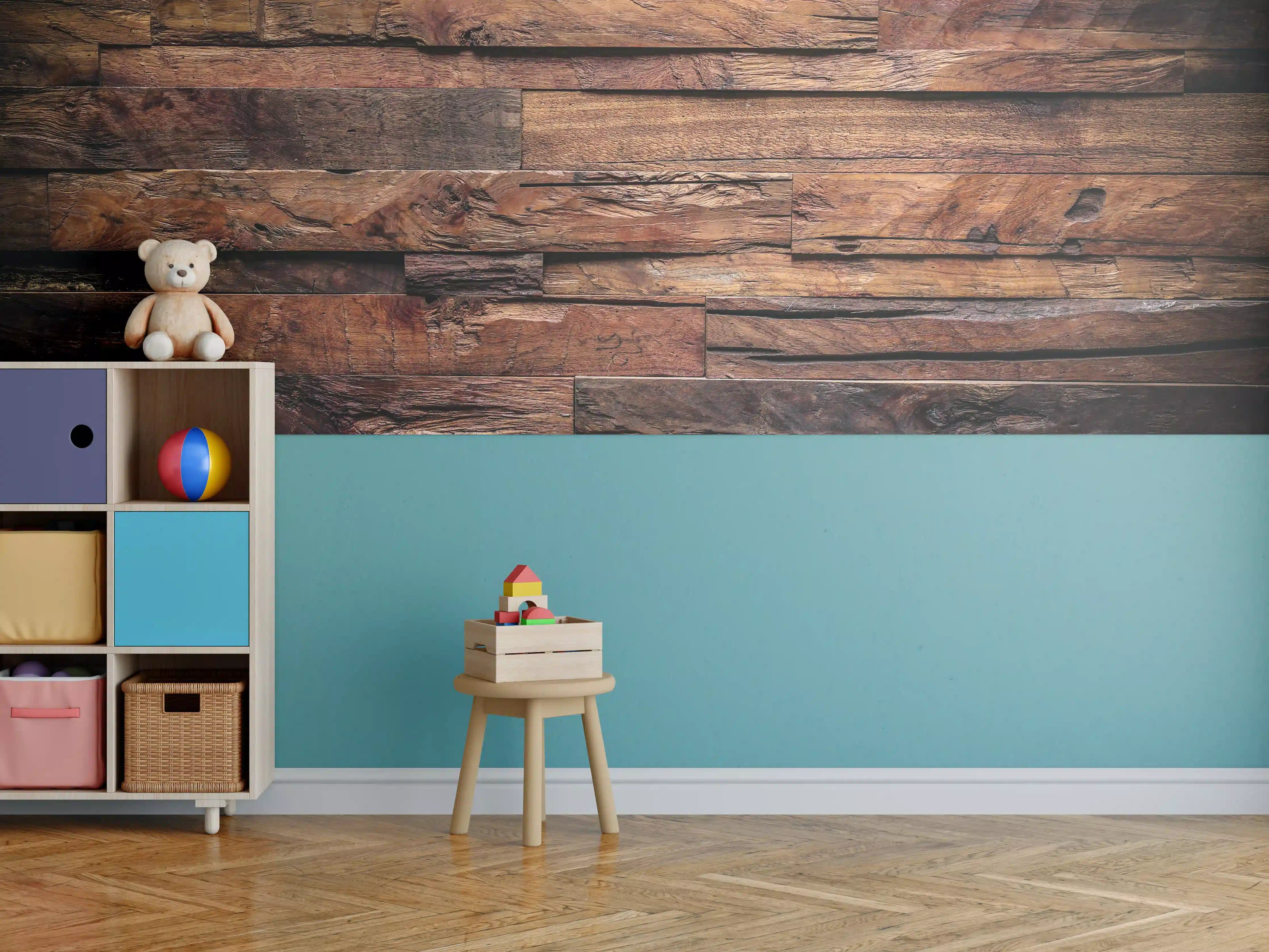 Kinderzimmer Wandgestaltung - Dunkle Holztextur