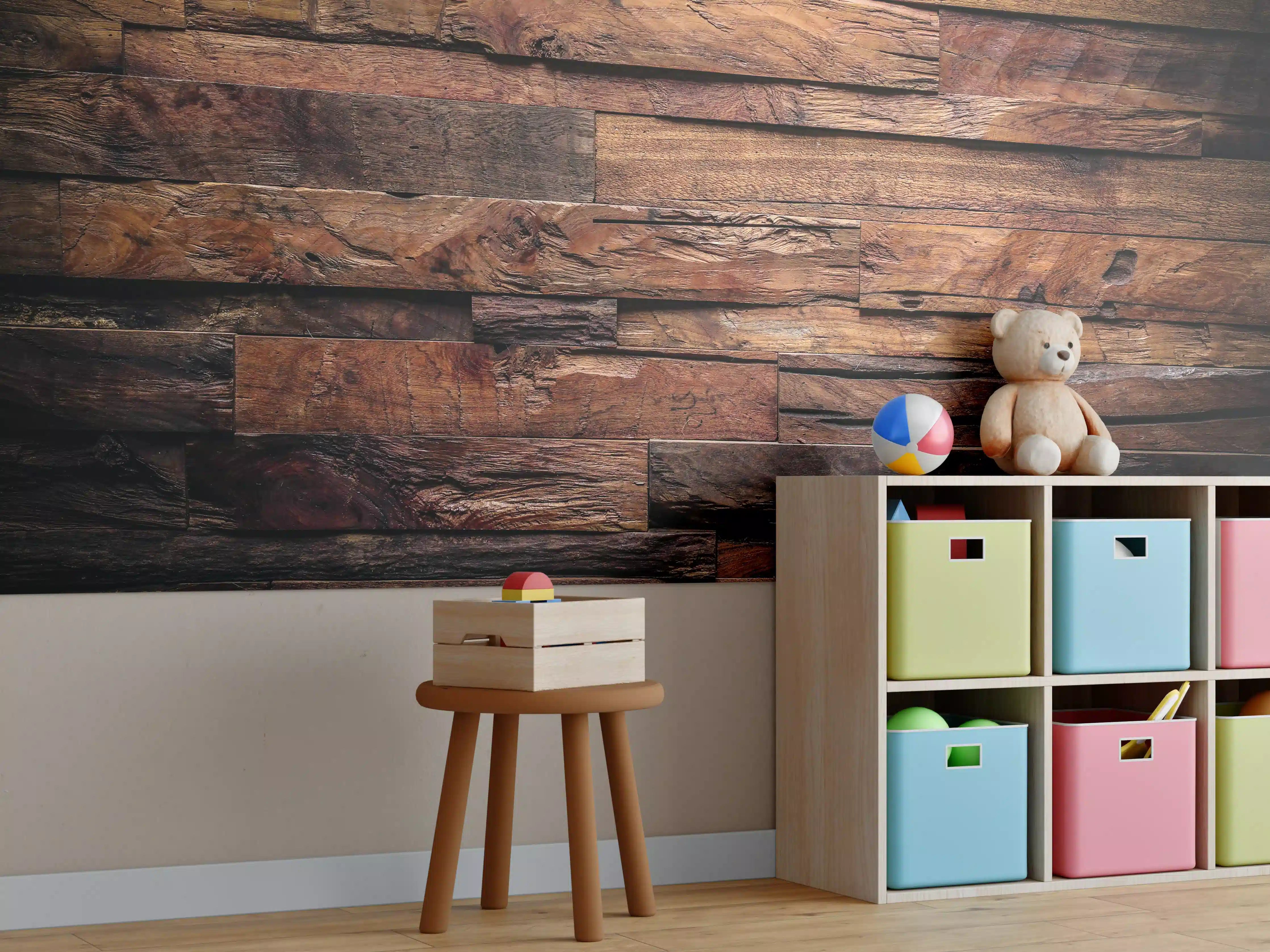 Kinderzimmer Wandgestaltung - Dunkle Holztextur