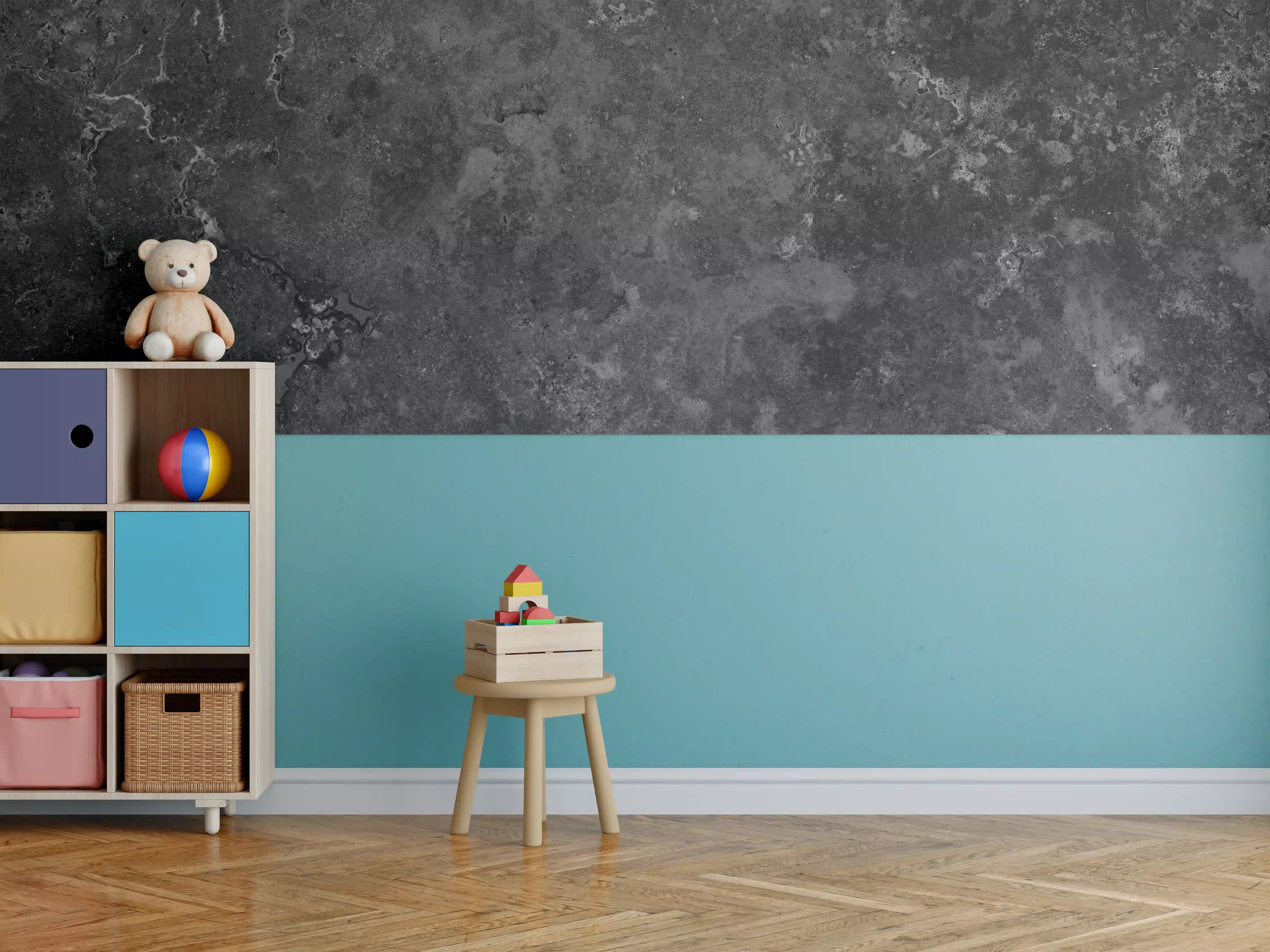 Kinderzimmer Wandgestaltung - Dunkle Marmorstruktur im Nahaufnahme