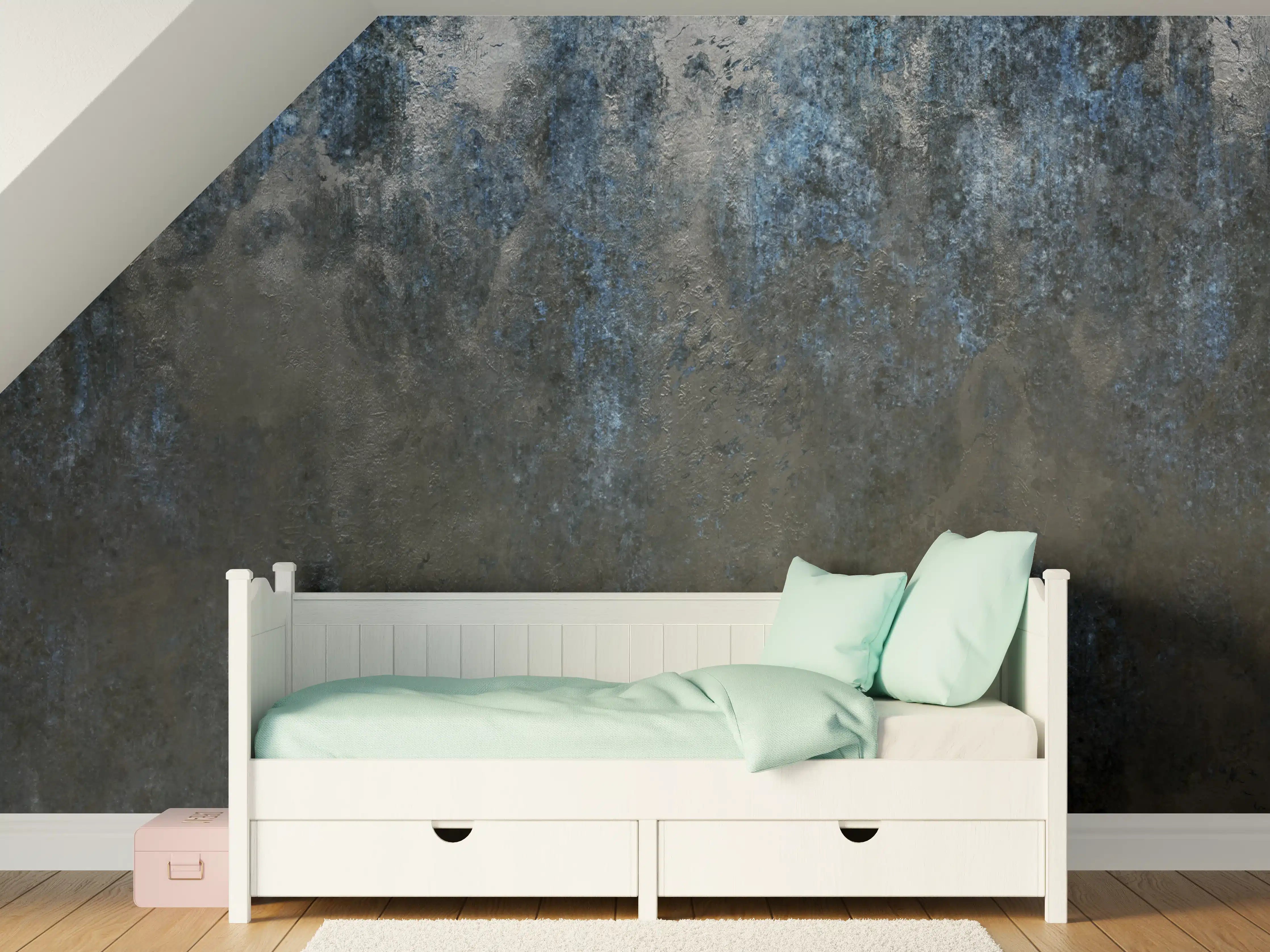 Kinderzimmer Wandgestaltung - Dunkle Metalltextur mit Rosteffekten