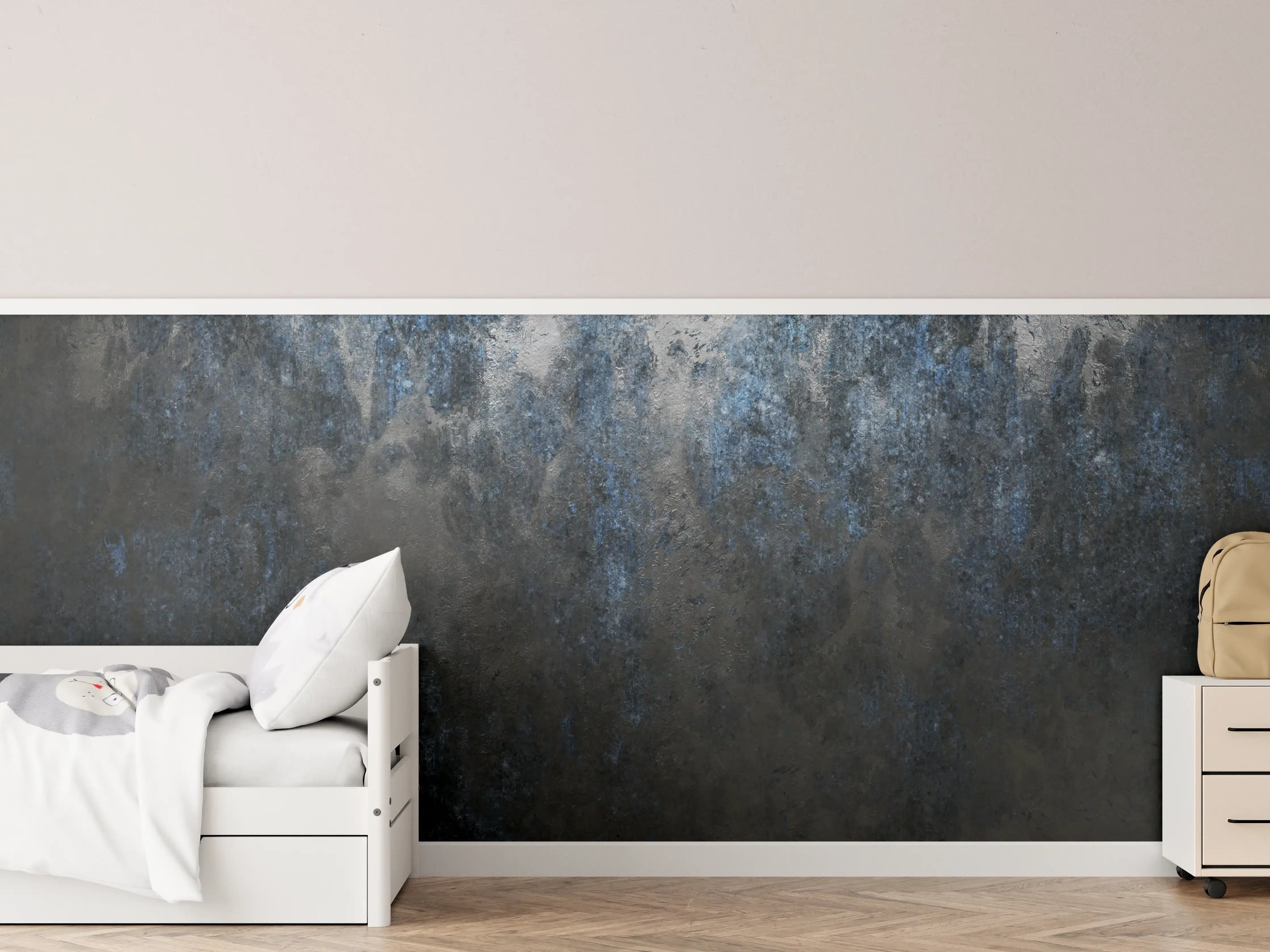 Kinderzimmer Wandgestaltung - Dunkle Metalltextur mit Rosteffekten