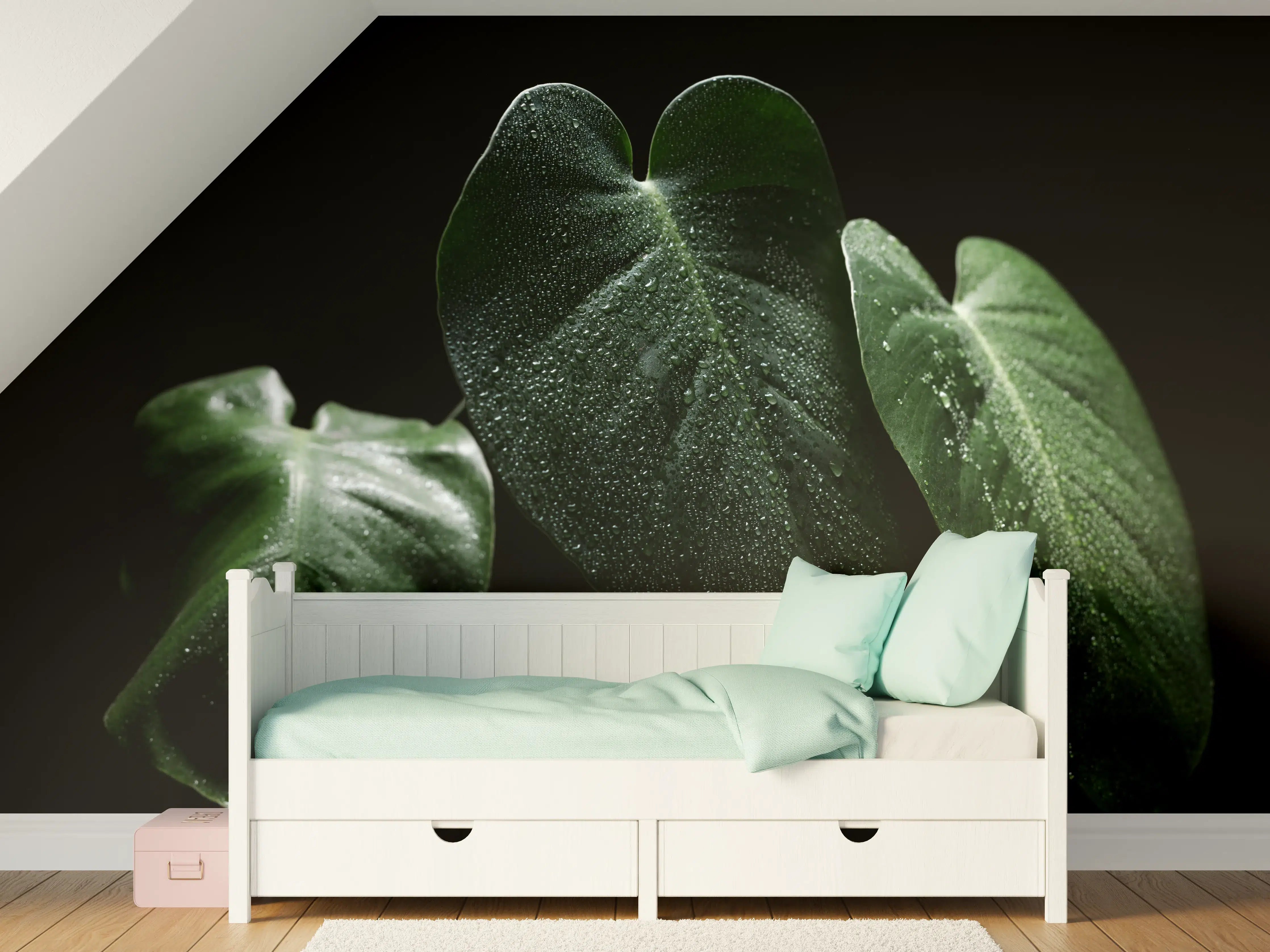 Kinderzimmer Wandgestaltung - Dunkle Monstera Blatt Fotografie