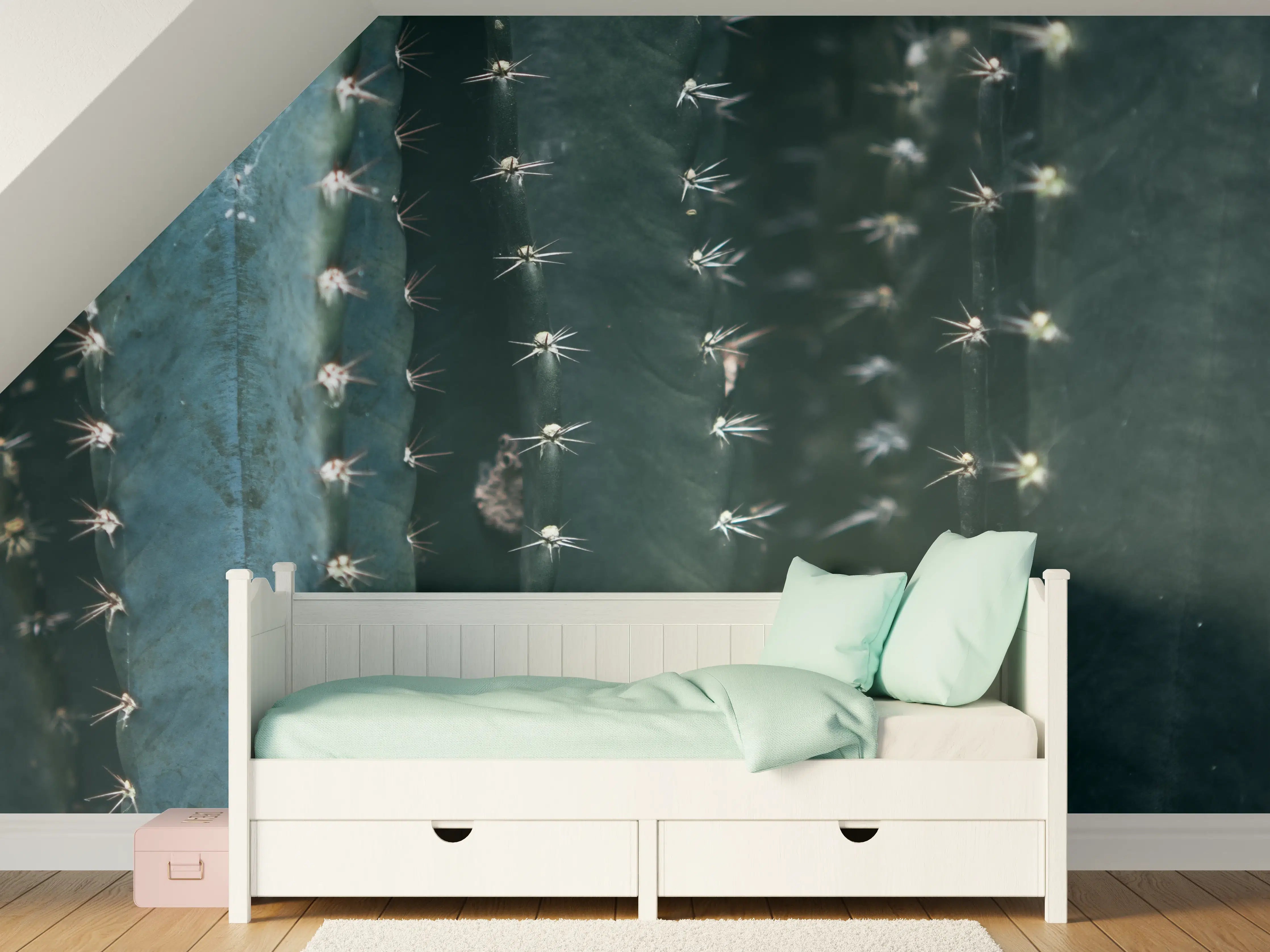 Kinderzimmer Wandgestaltung - Dunkle Sukkulente mit spitzen Dornen