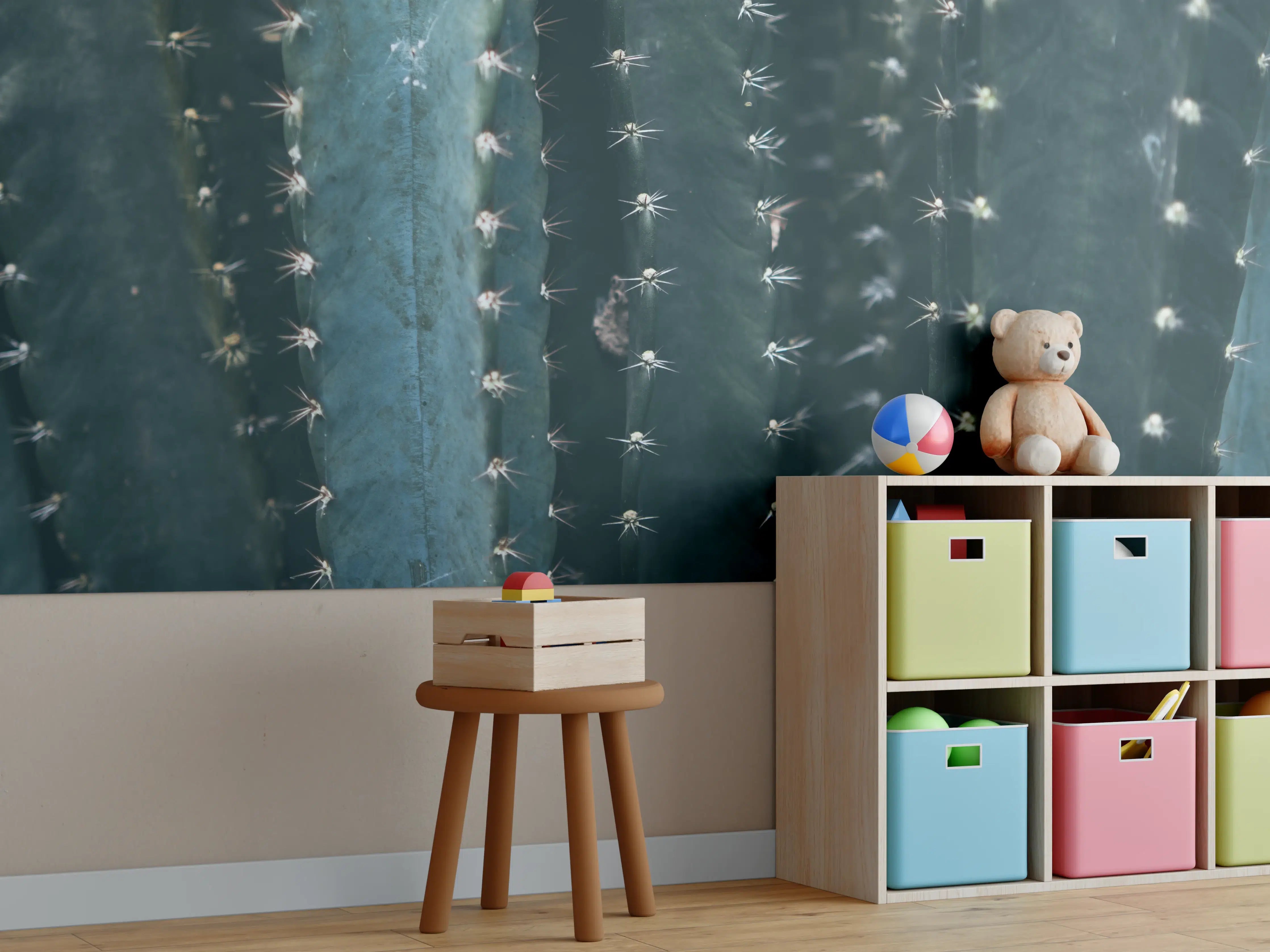 Kinderzimmer Wandgestaltung - Dunkle Sukkulente mit spitzen Dornen