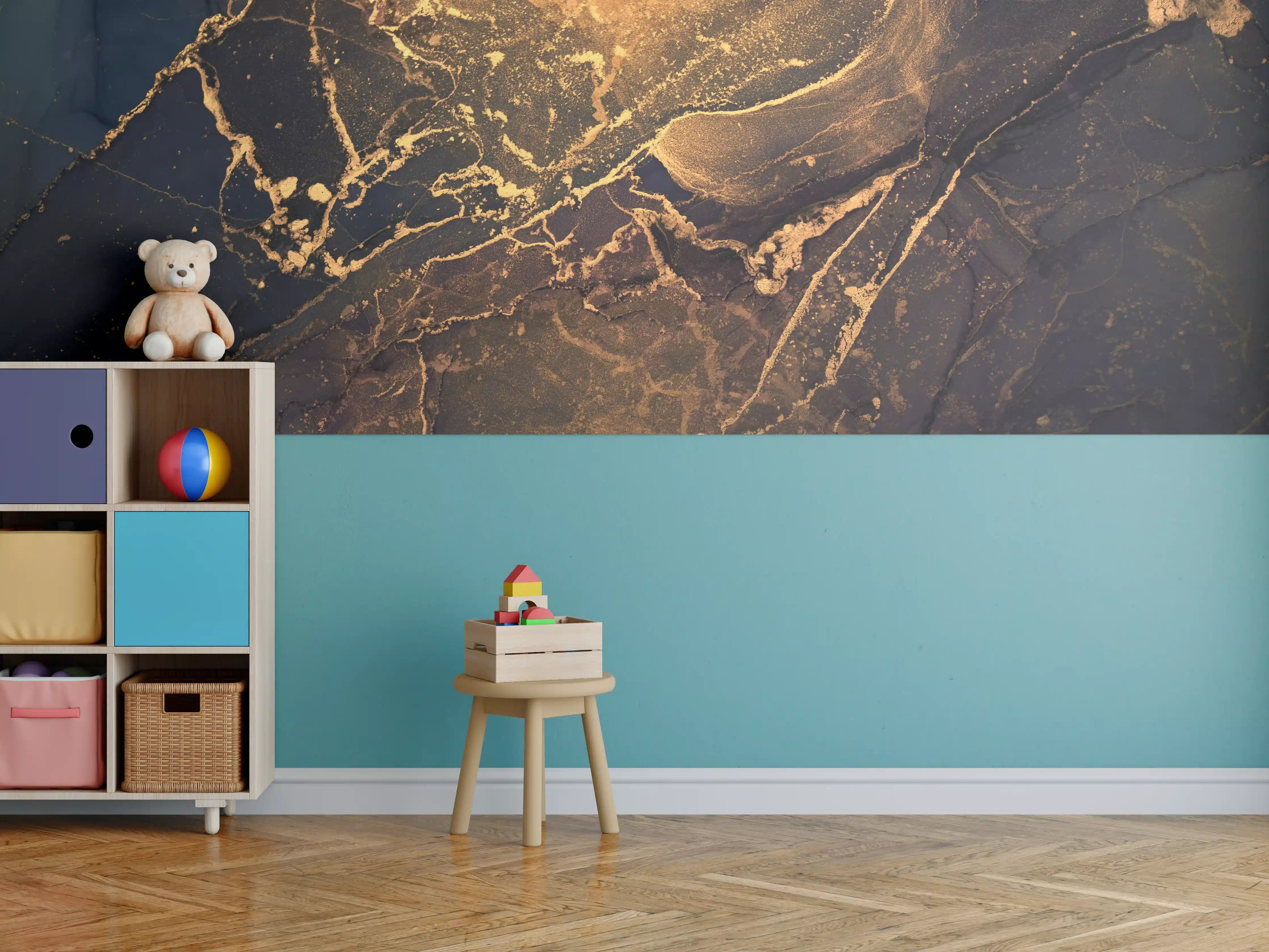 Kinderzimmer Wandgestaltung - Dunkle Tinte mit Goldelementen