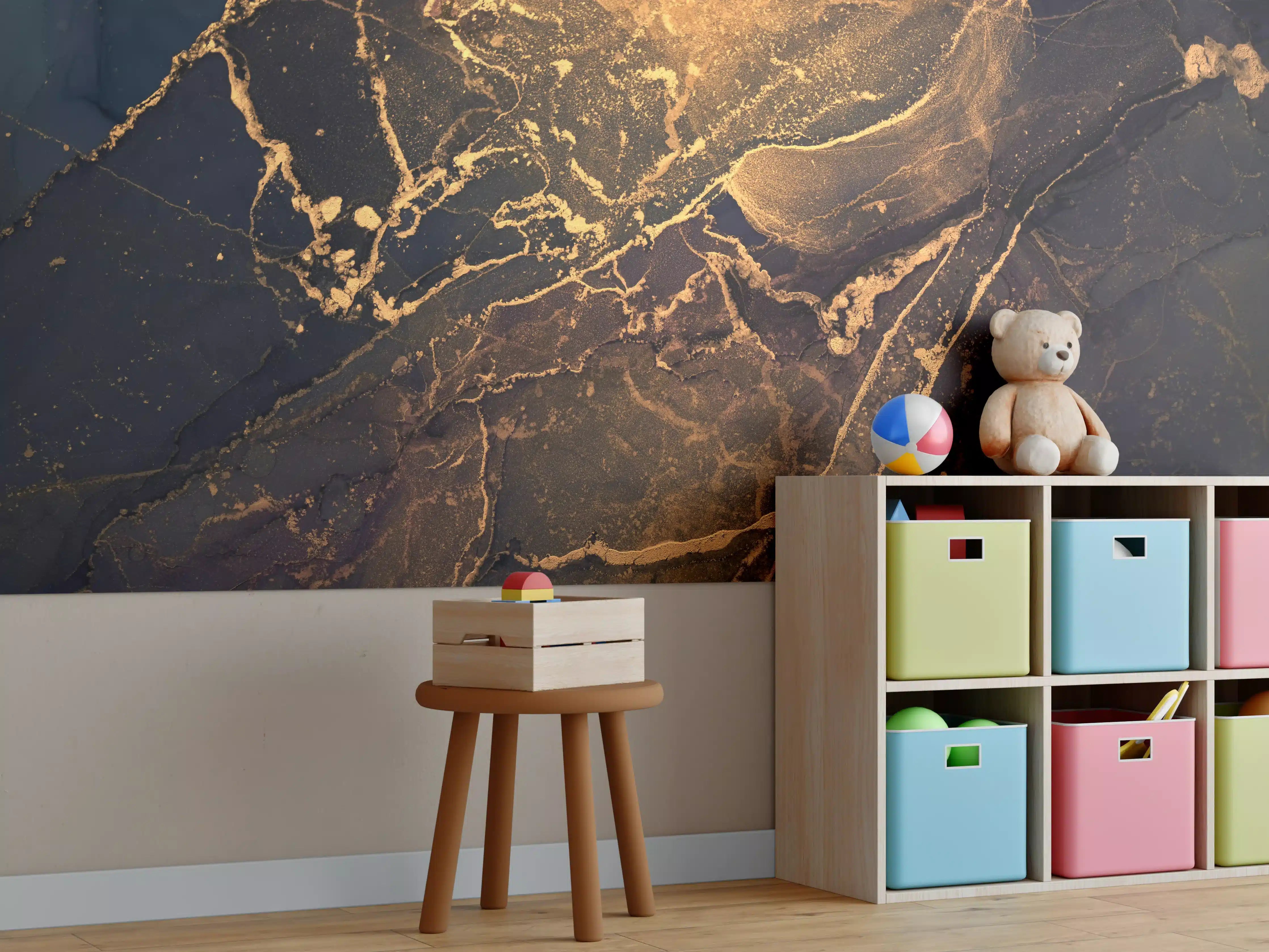 Kinderzimmer Wandgestaltung - Dunkle Tinte mit Goldelementen