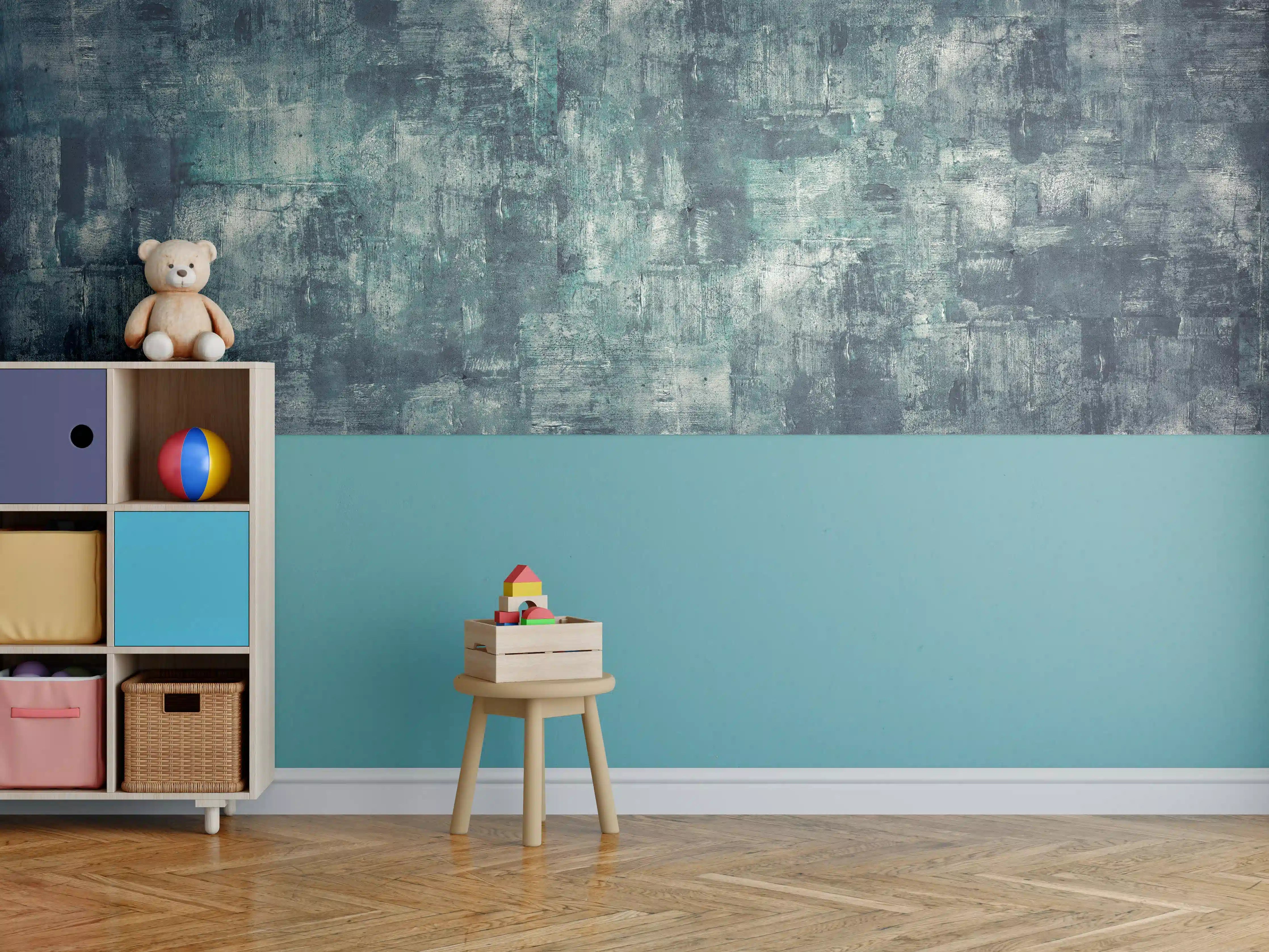 Kinderzimmer Wandgestaltung - Dunkler Öl-Farb Betonlook