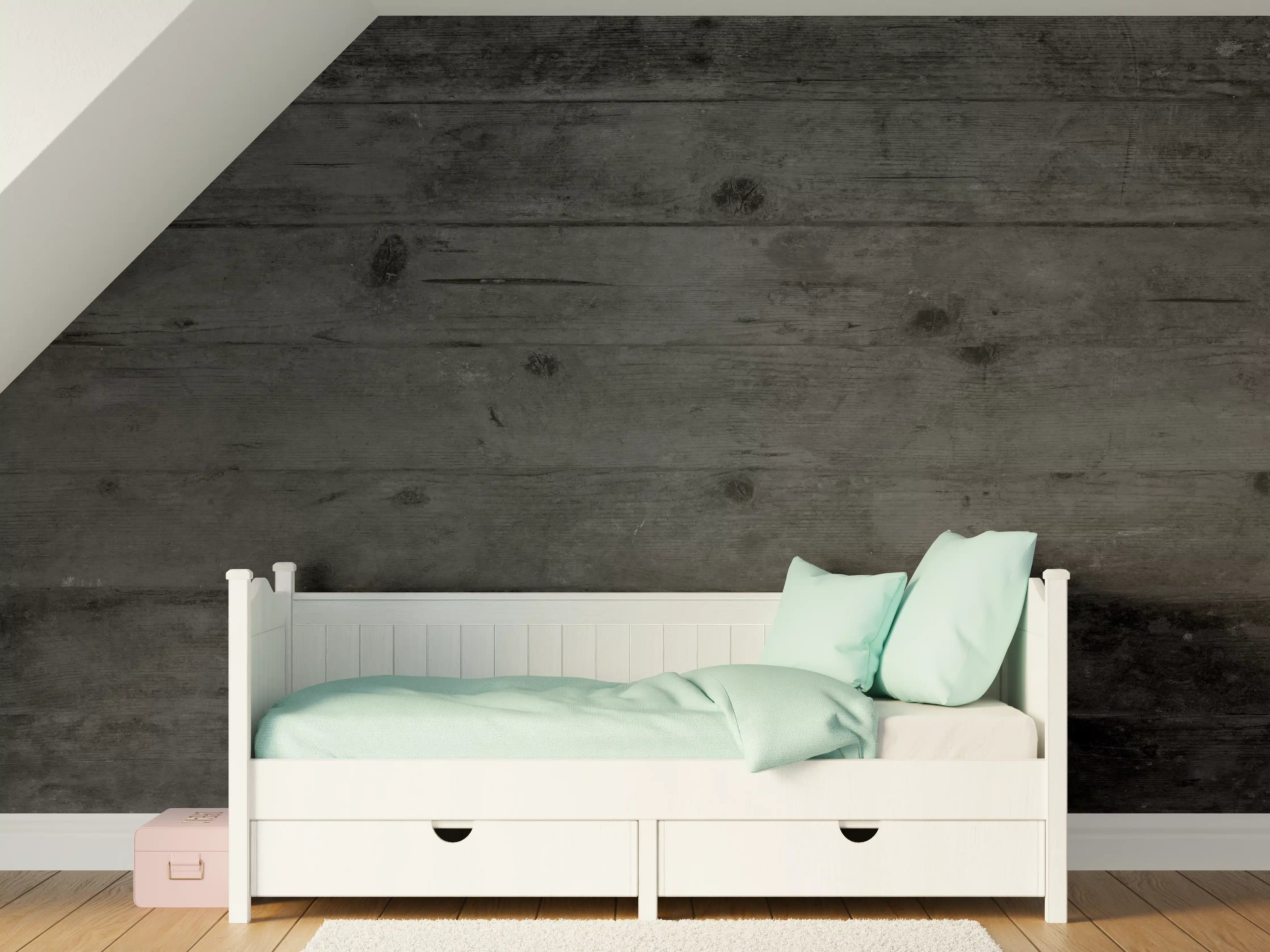 Kinderzimmer Wandgestaltung - Dunkles altes Hartholz