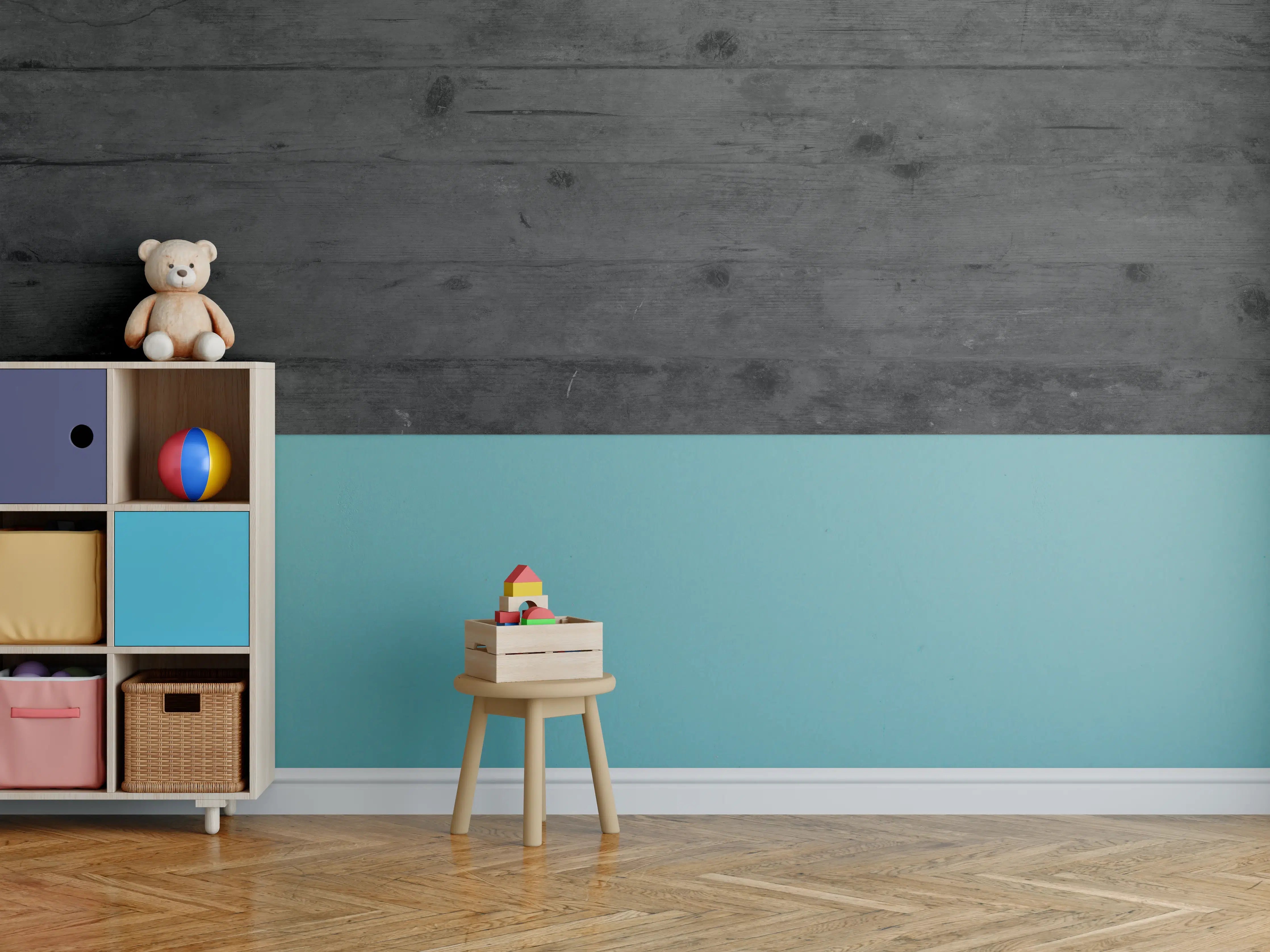 Kinderzimmer Wandgestaltung - Dunkles altes Hartholz