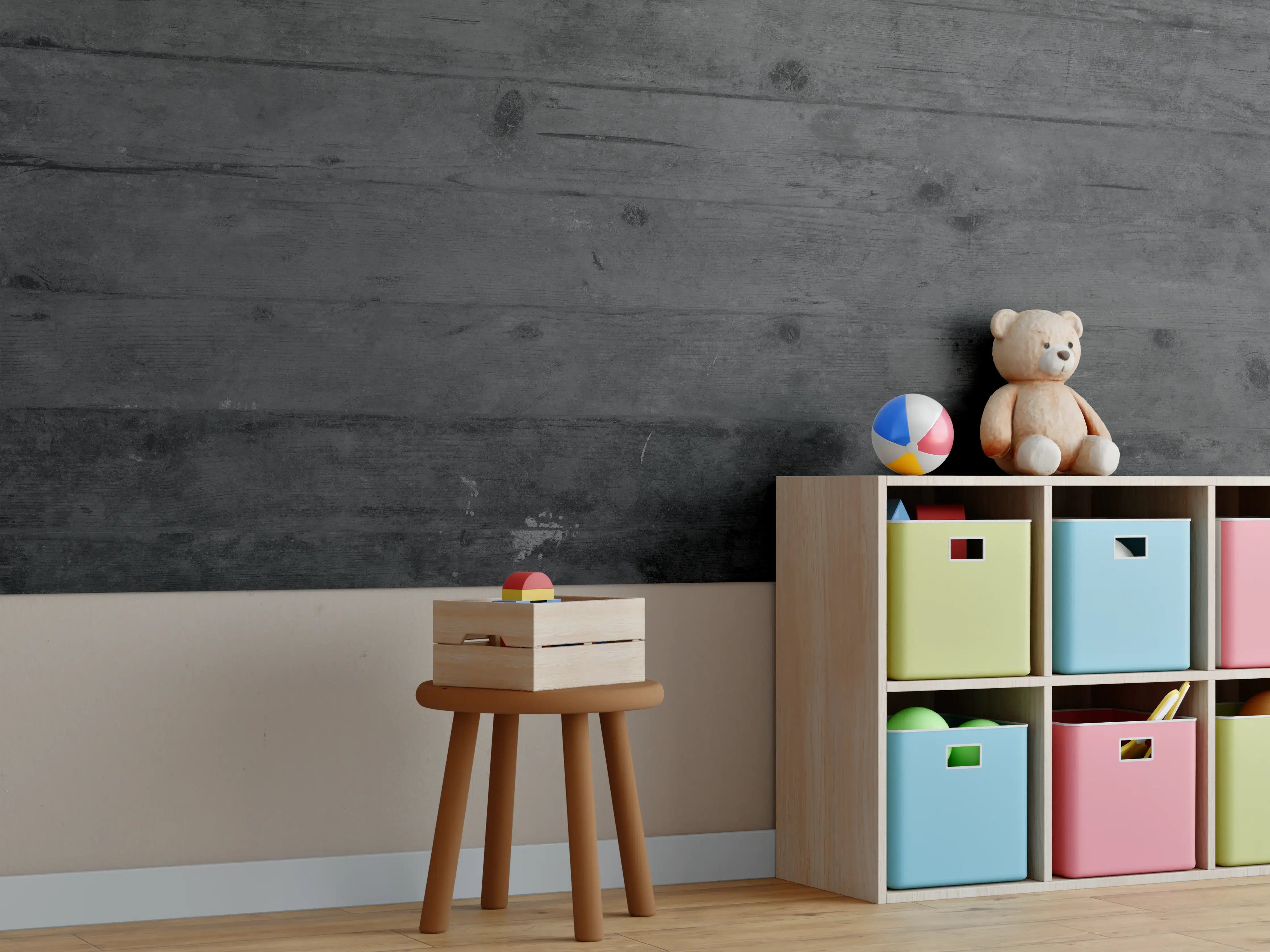 Kinderzimmer Wandgestaltung - Dunkles altes Hartholz