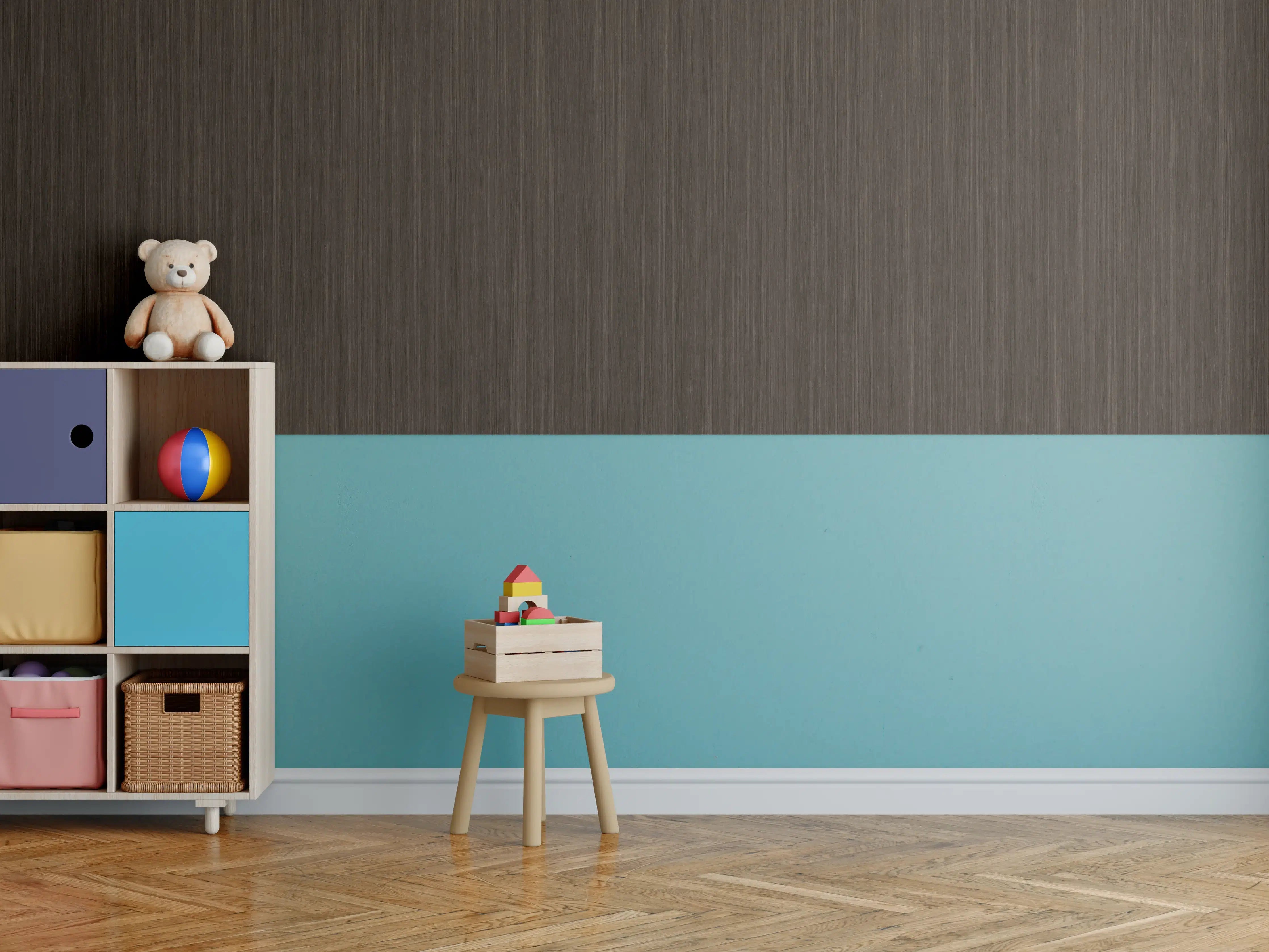 Kinderzimmer Wandgestaltung - Dunkles strukturiertes Holz