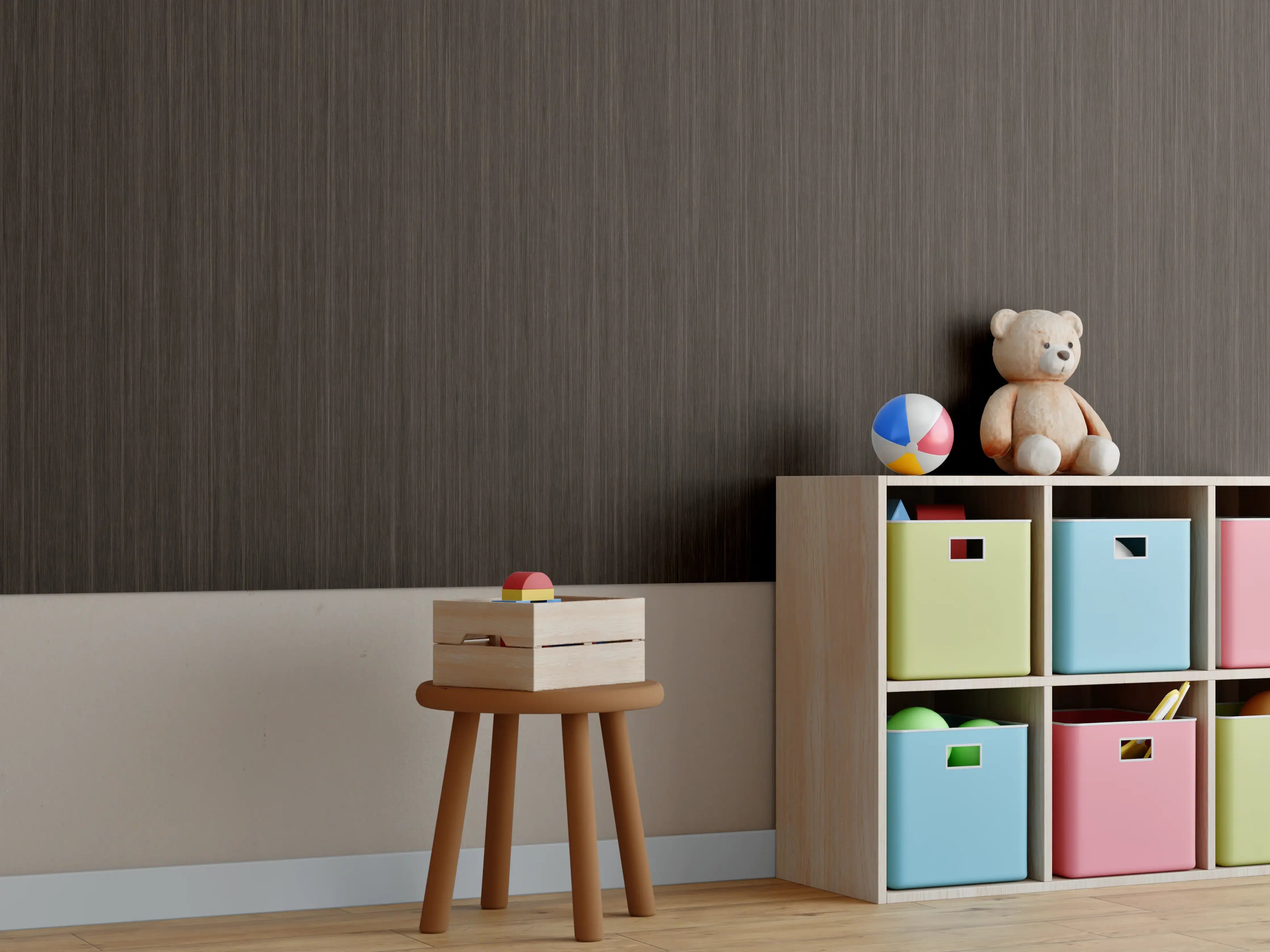 Kinderzimmer Wandgestaltung - Dunkles strukturiertes Holz