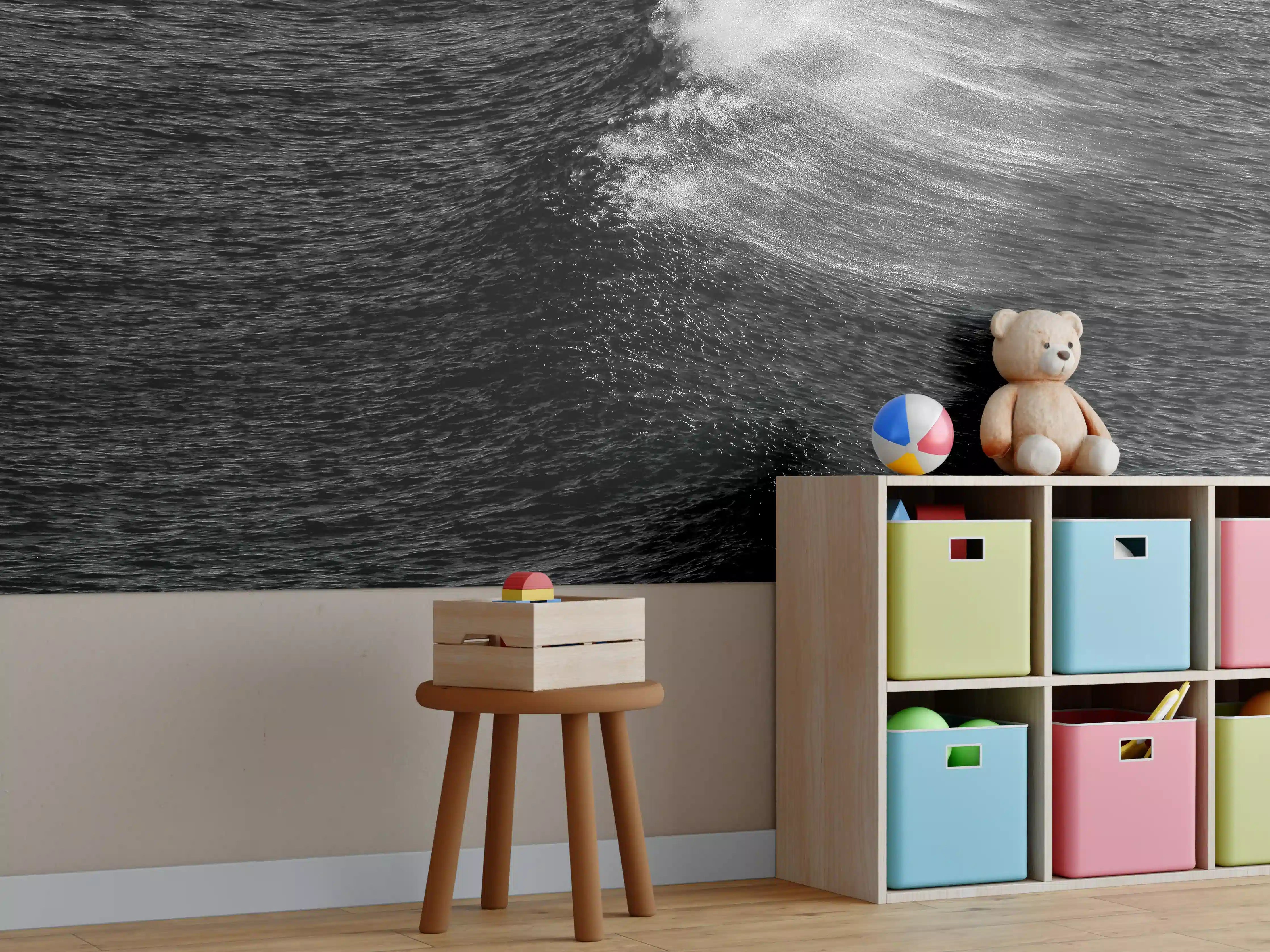 Kinderzimmer Wandgestaltung - Dynamische Meerwellen Monochrom