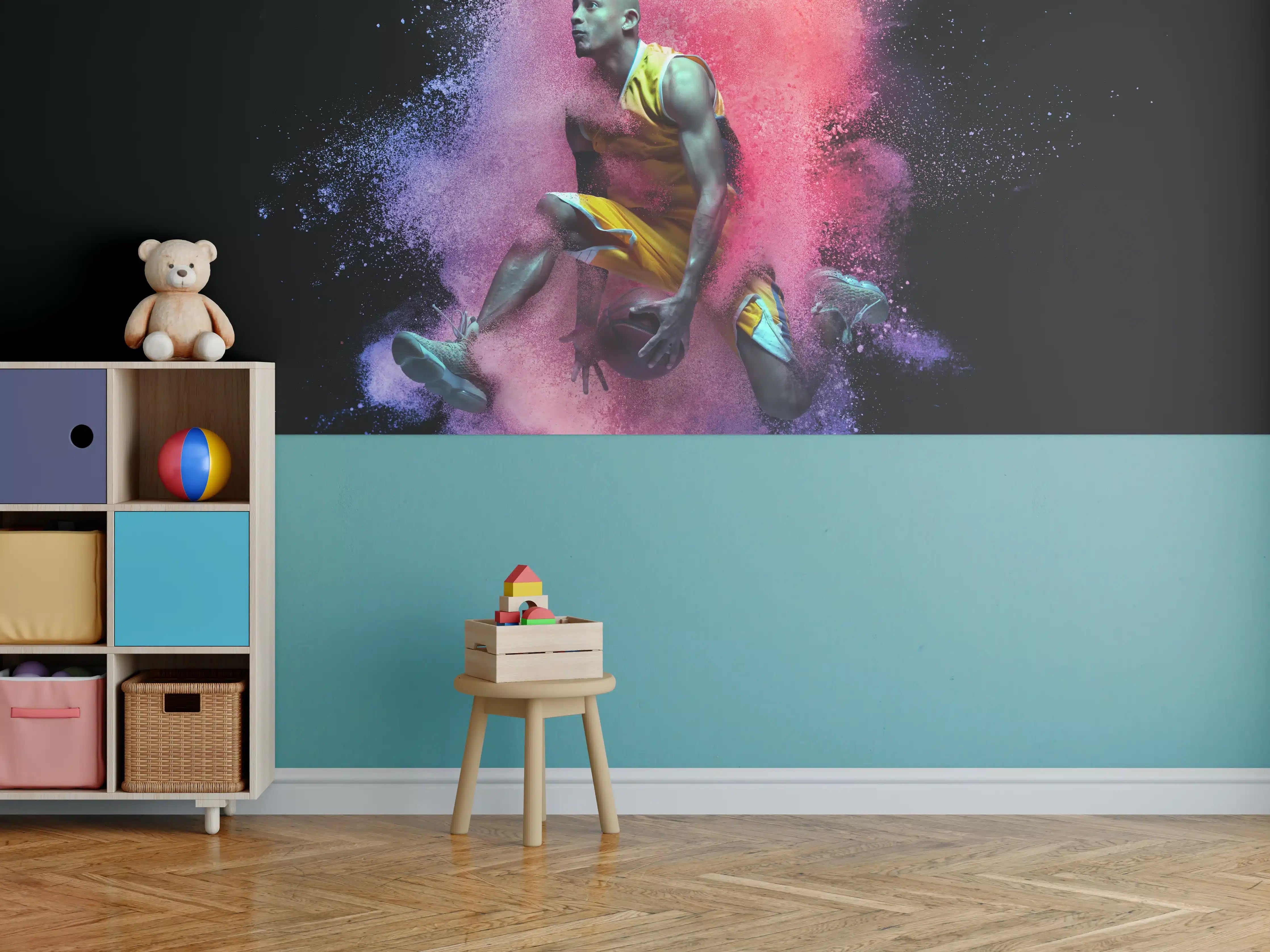 Kinderzimmer Wandgestaltung - Dynamischer Tänzer in Farbschock