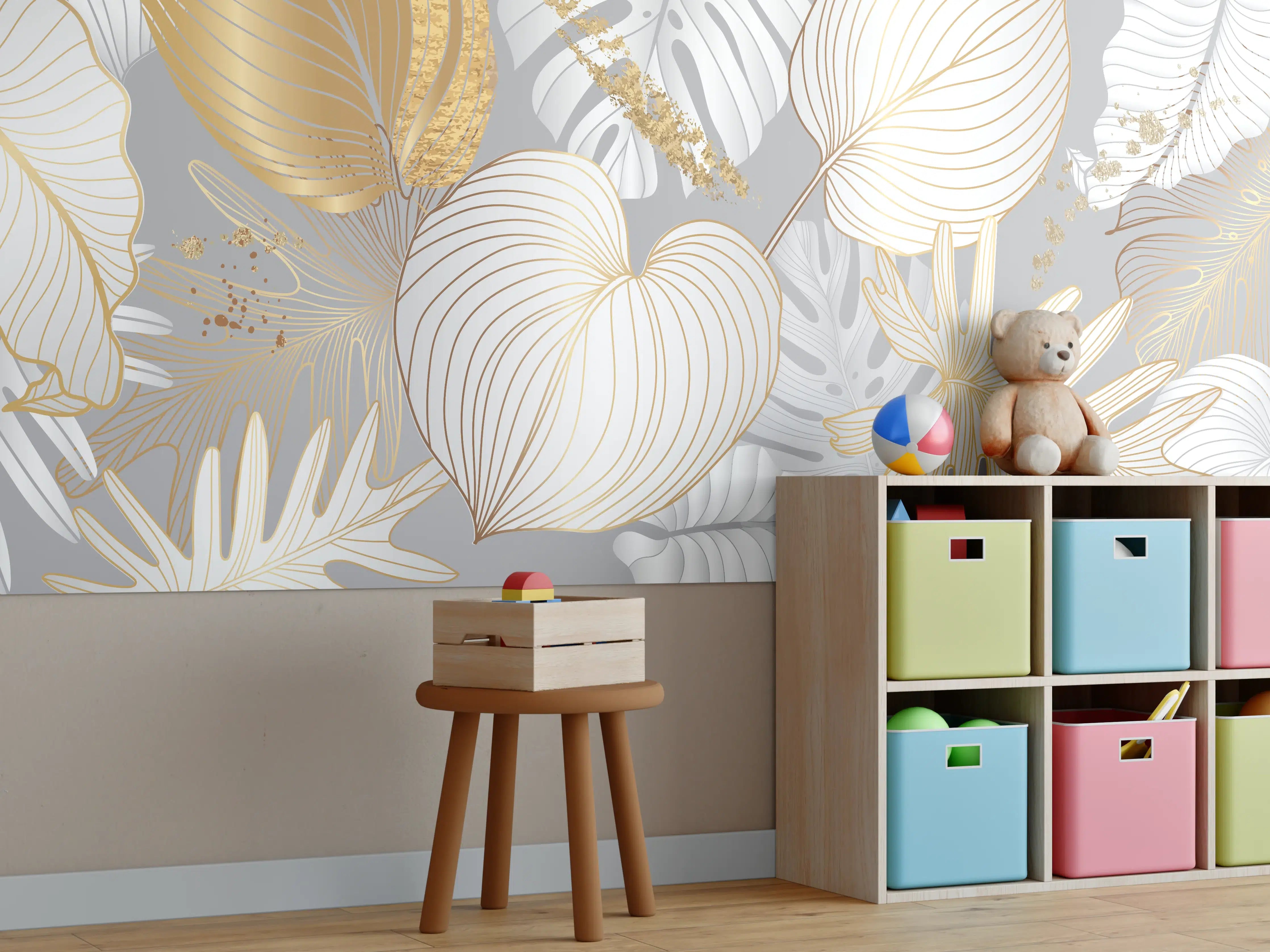 Kinderzimmer Wandgestaltung - Edles Gold-Blatt-Design