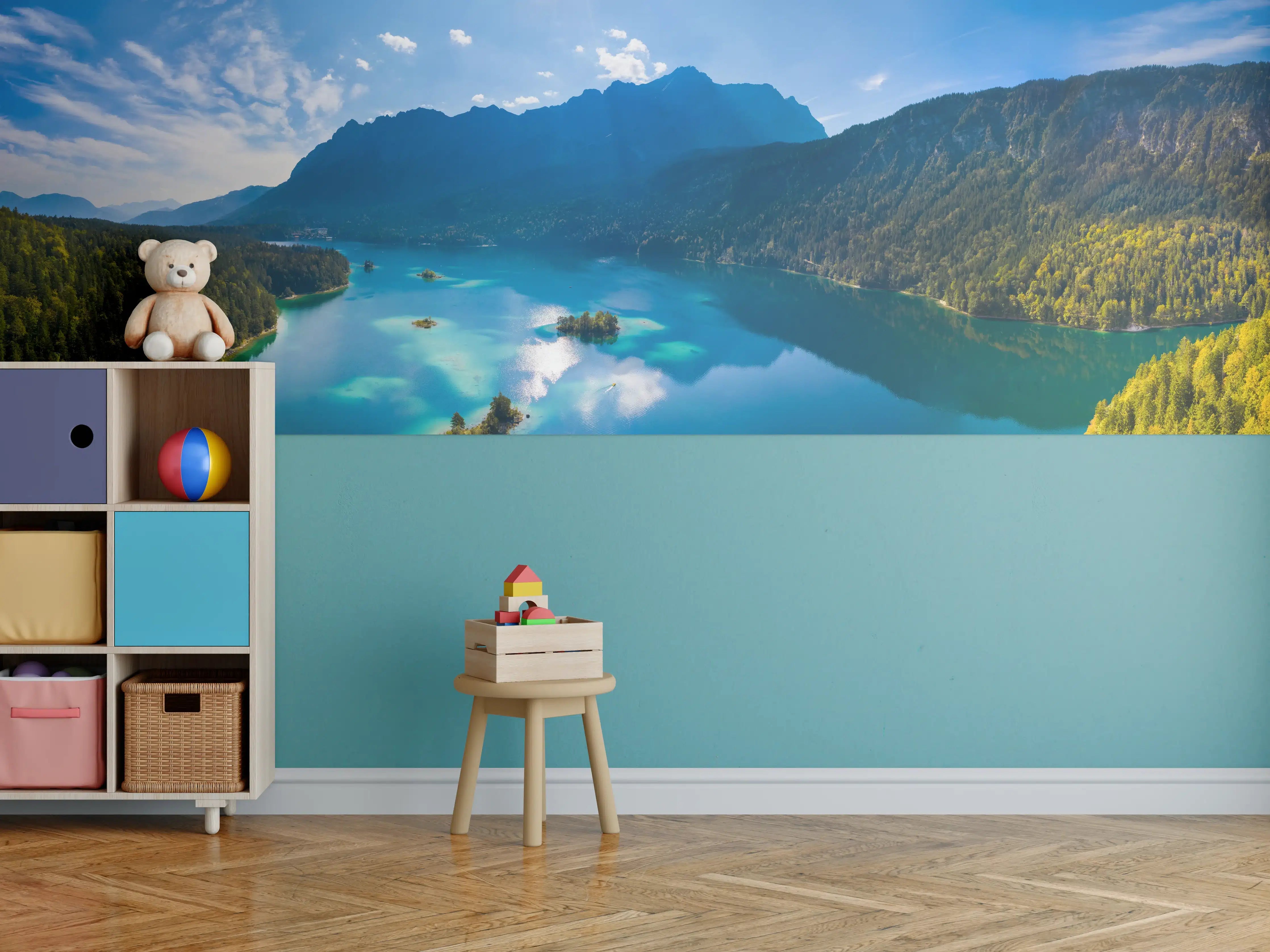 Kinderzimmer Wandgestaltung - Eibsees mit der Zugspitze im Hintergrund