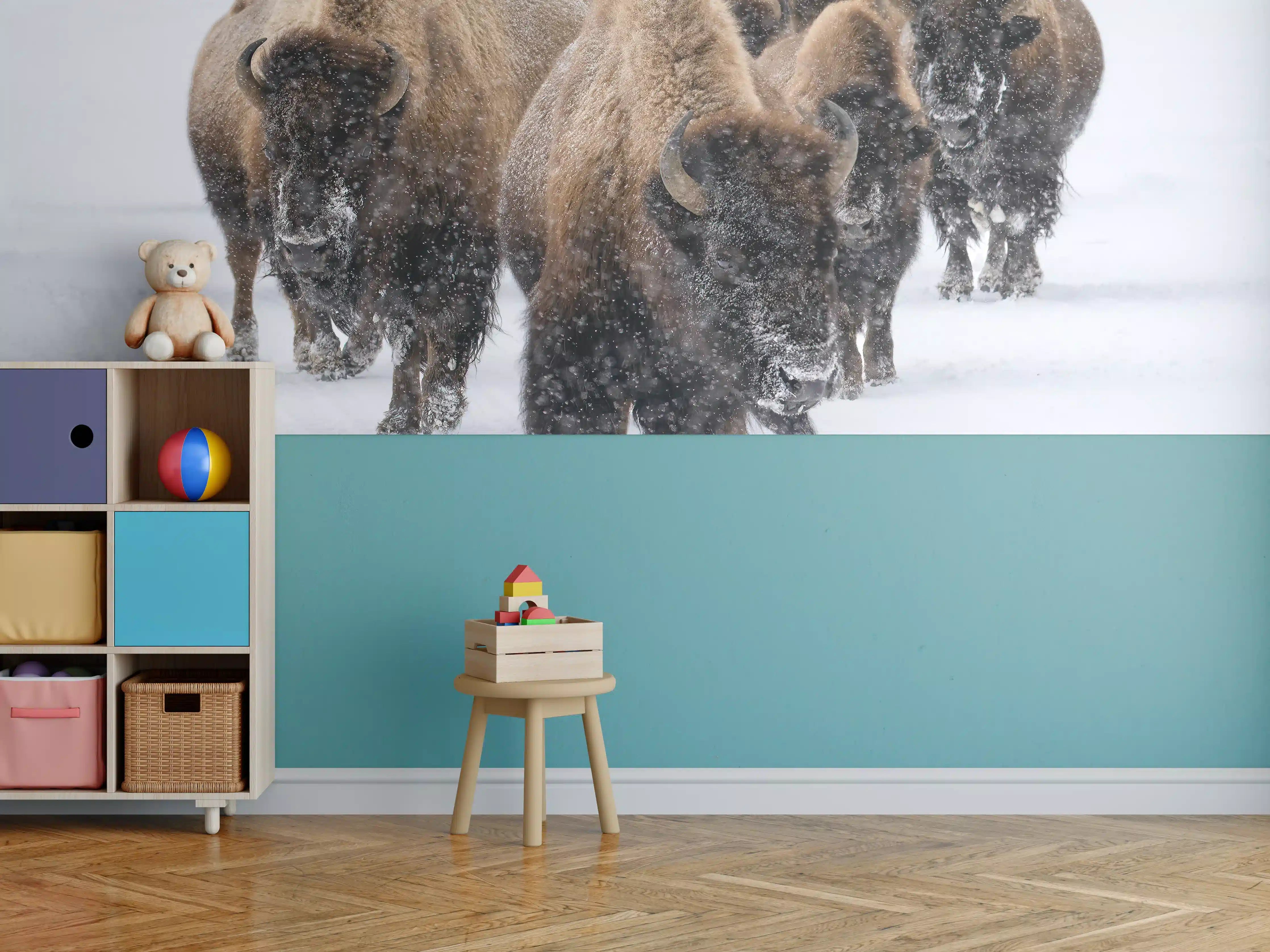 Kinderzimmer Wandgestaltung - Eine Bison Herde