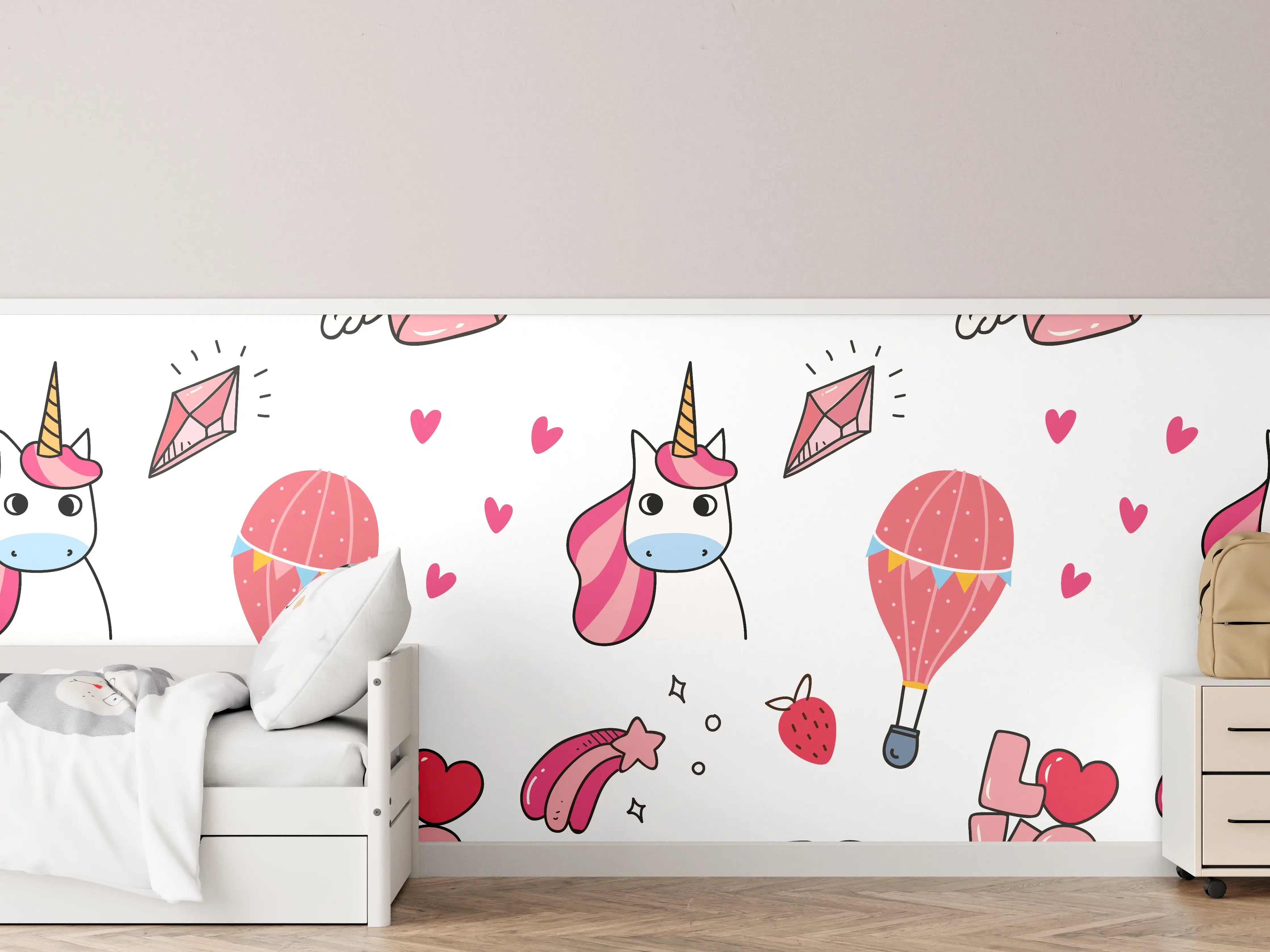 Kinderzimmer Wandgestaltung - Einhorn Liebe Herz Muster