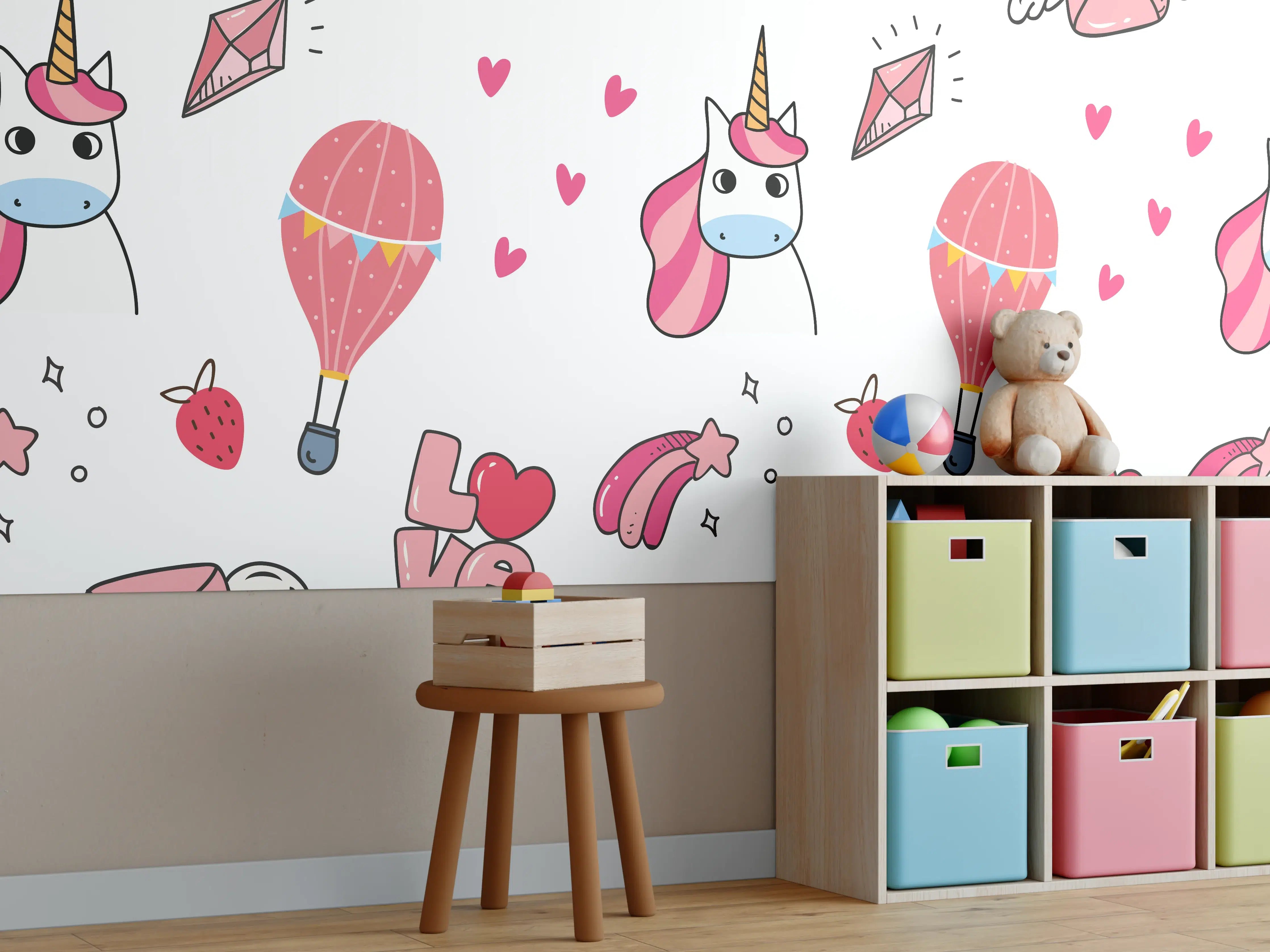 Kinderzimmer Wandgestaltung - Einhorn Liebe Herz Muster