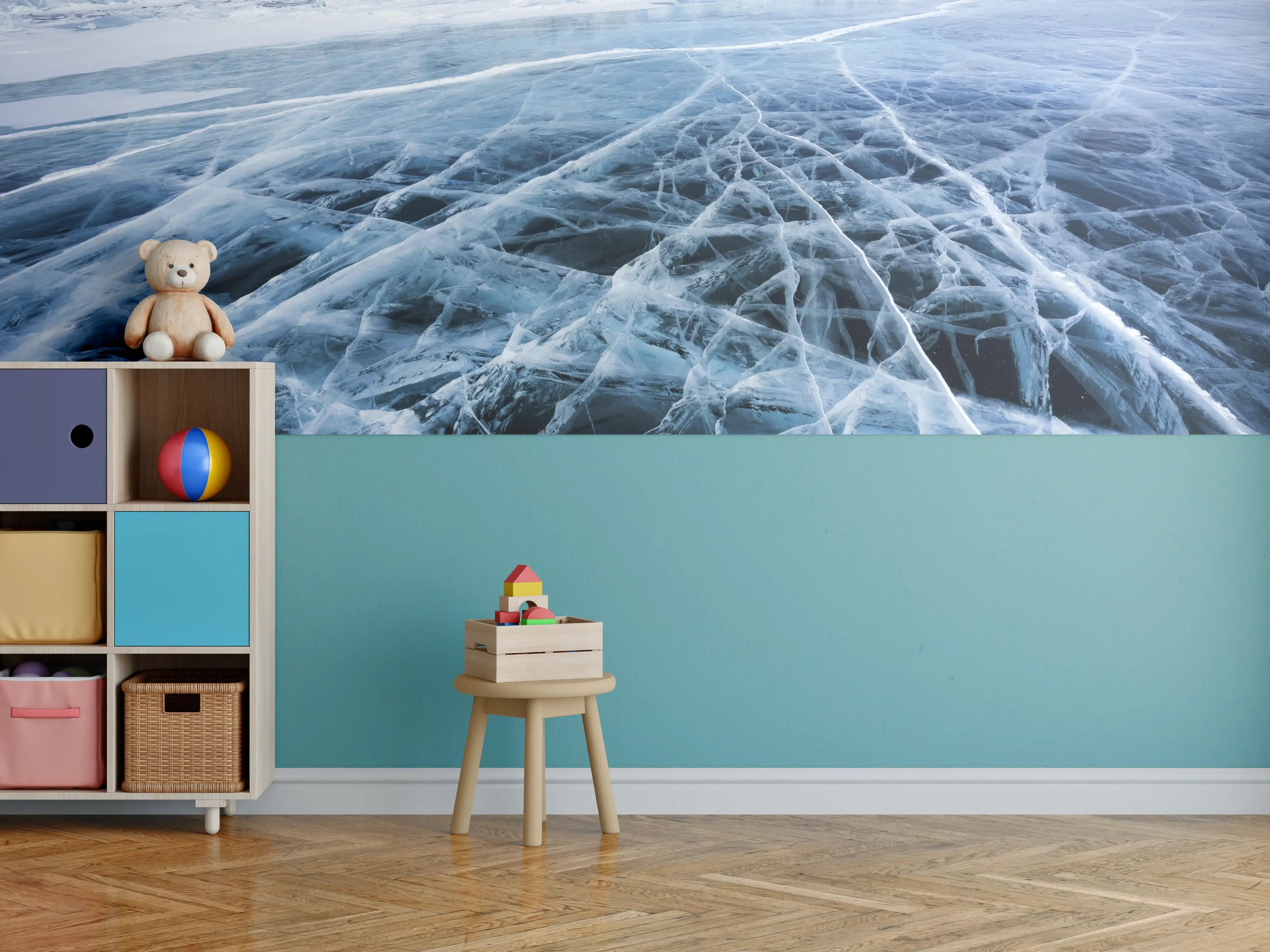 Kinderzimmer Wandgestaltung - Eisfläche mit tiefblauem Himmel