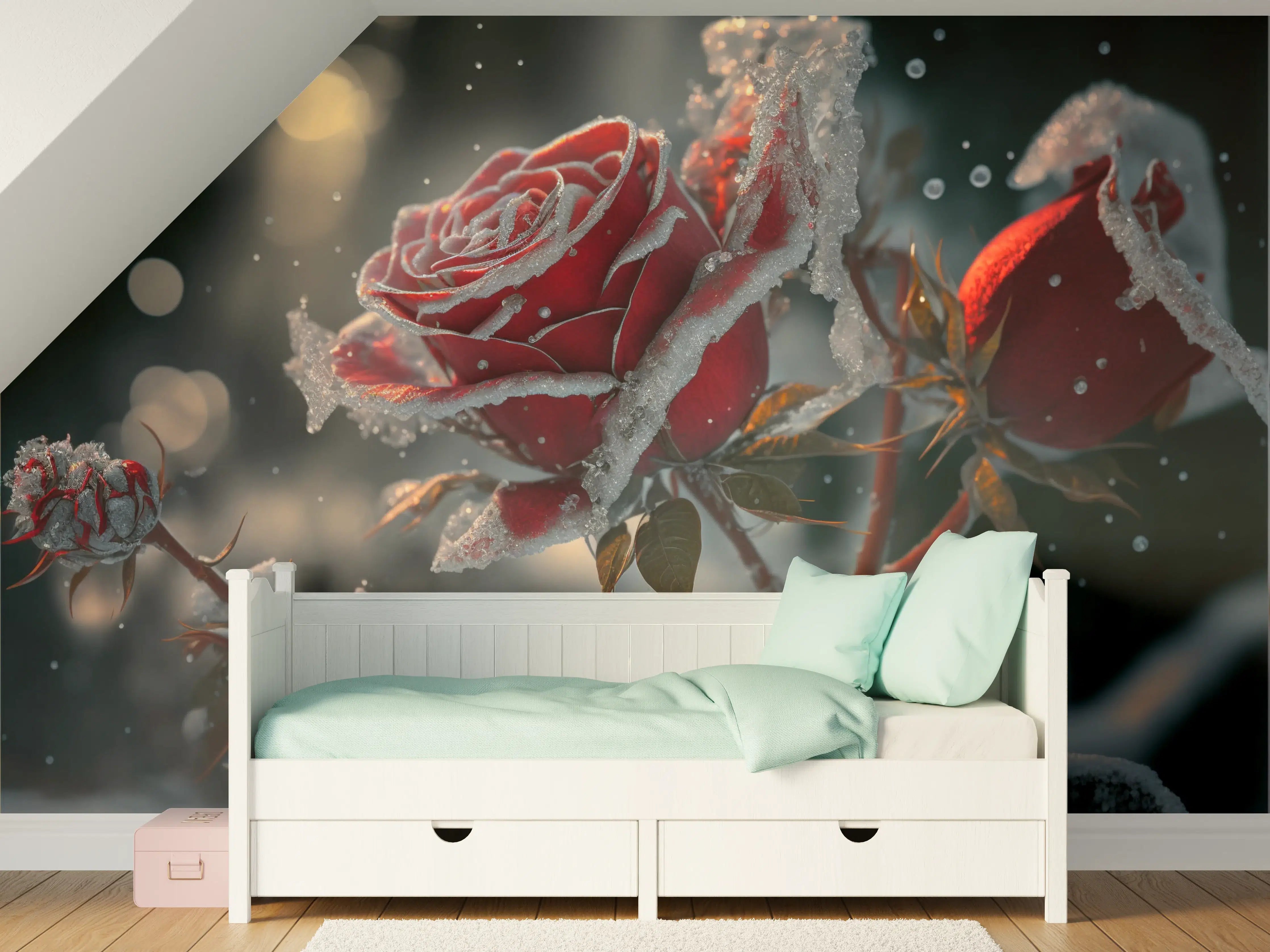 Kinderzimmer Wandgestaltung - Eiskalte Rosen im Winterzauber