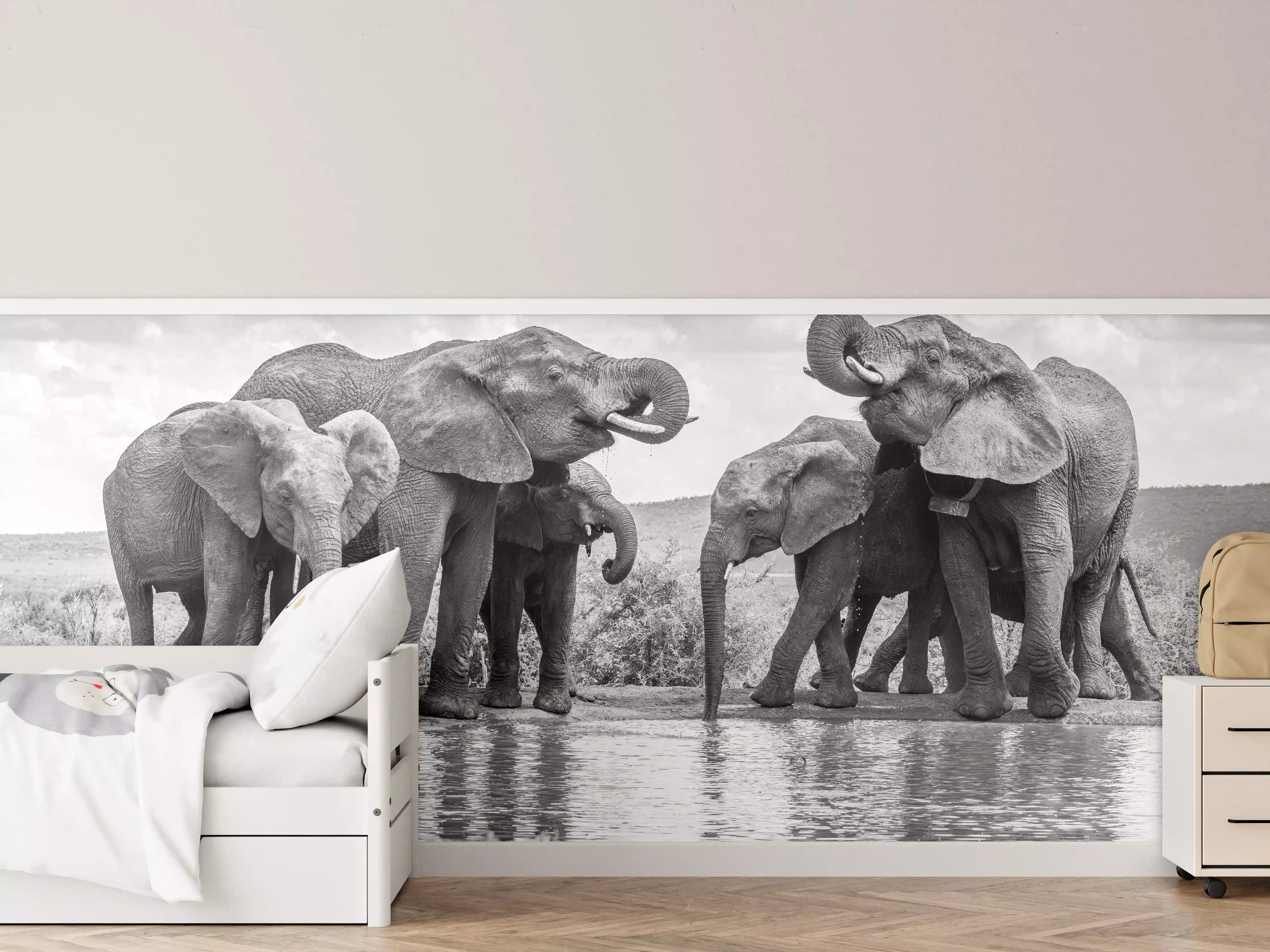 Kinderzimmer Wandgestaltung - Elefanten an der Wasserstelle