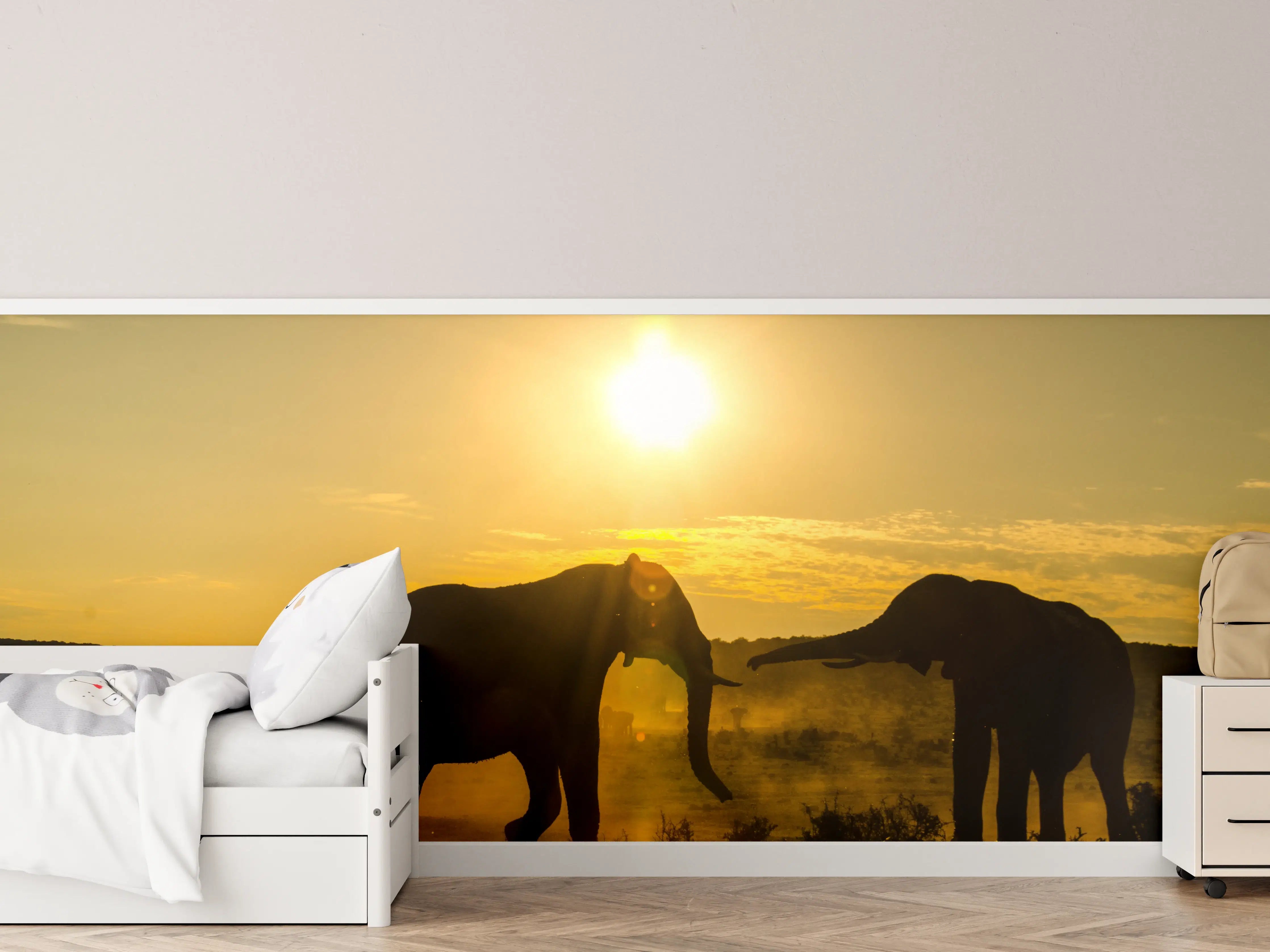 Kinderzimmer Wandgestaltung - Elefanten bei Sonnenuntergang