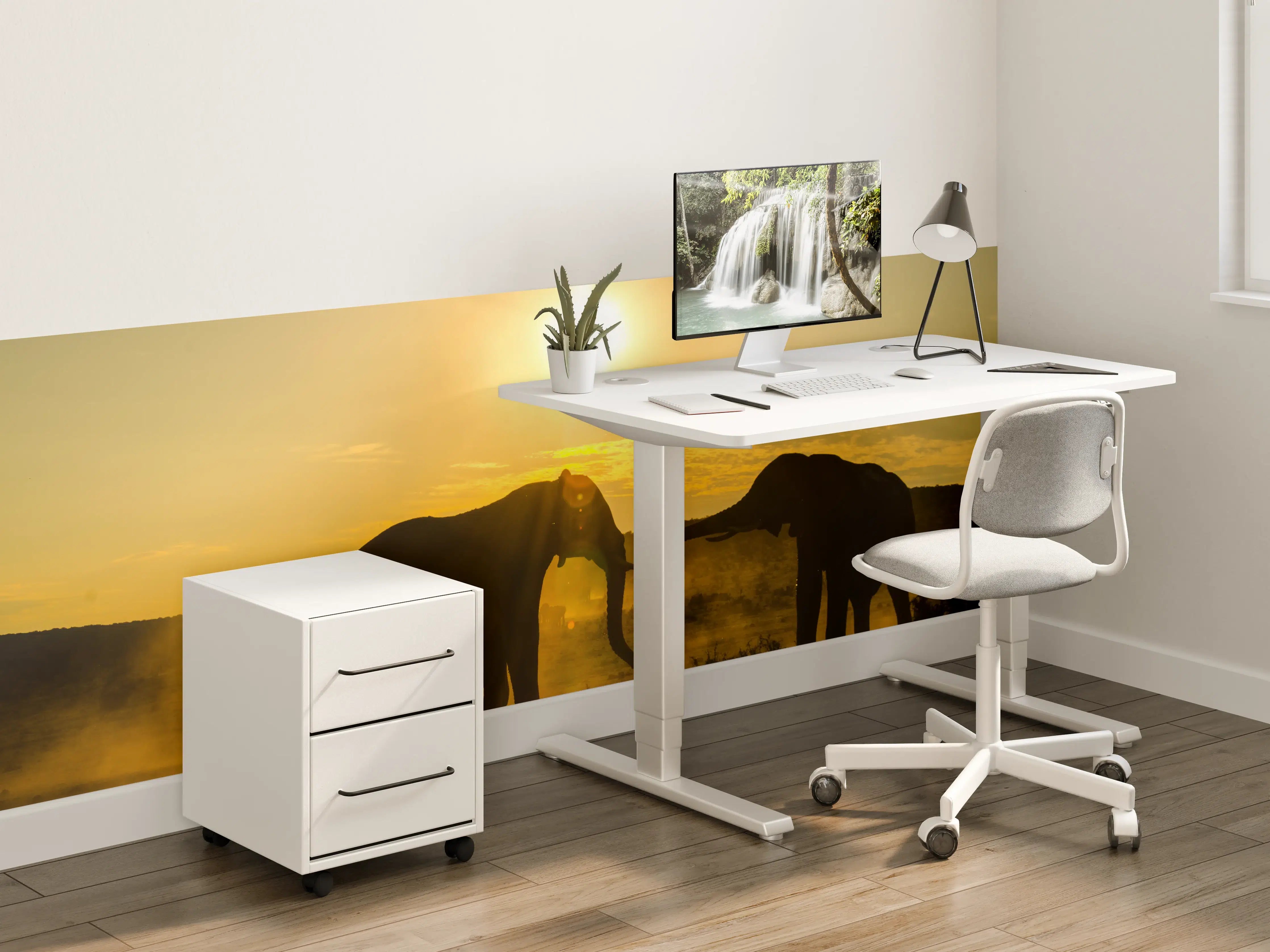 Kinderzimmer Wandgestaltung - Elefanten bei Sonnenuntergang