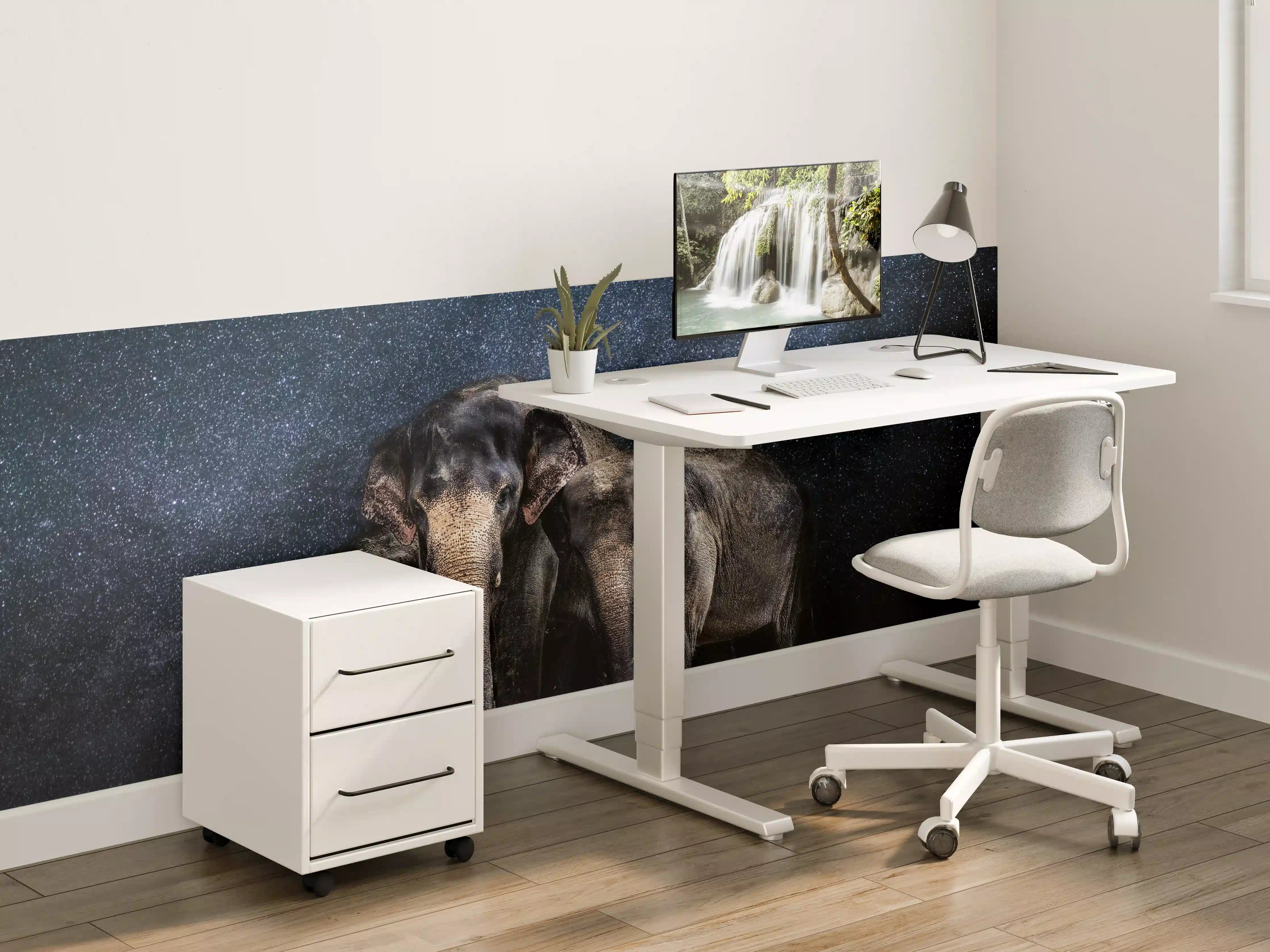 Kinderzimmer Wandgestaltung - Elefantenfamilie zwischen den Sternen