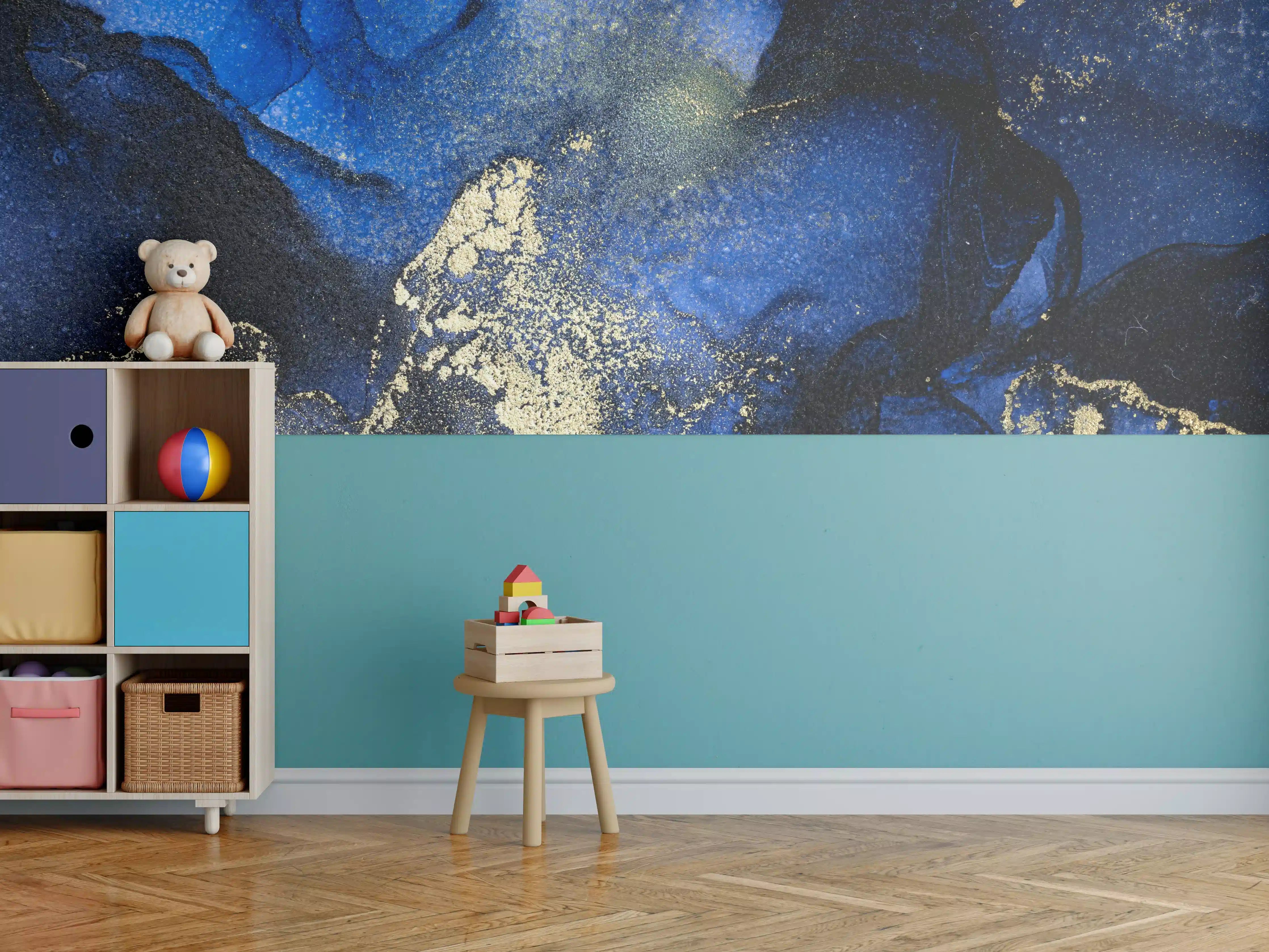 Kinderzimmer Wandgestaltung - Elegant-Blau-Gold-Design