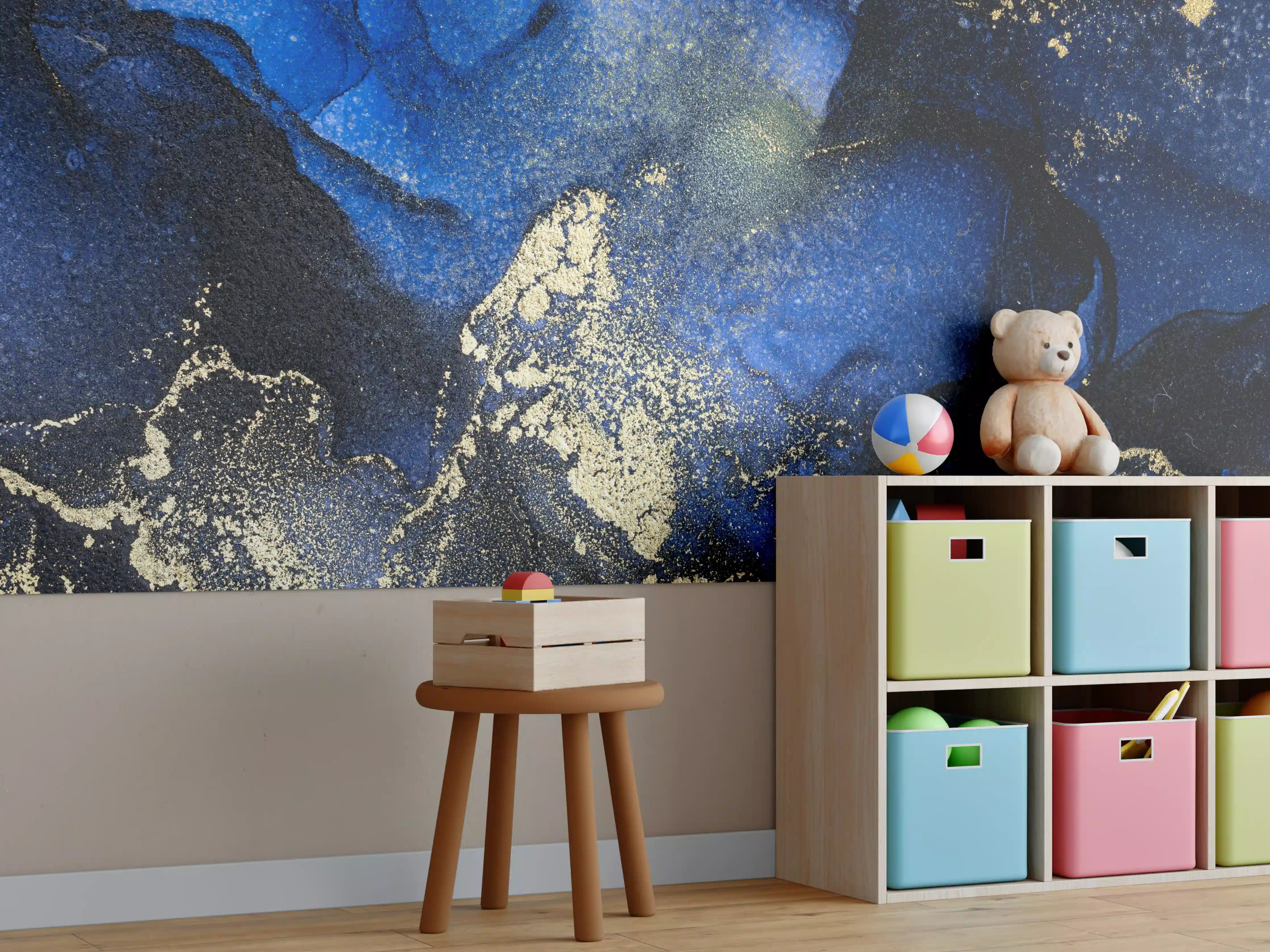 Kinderzimmer Wandgestaltung - Elegant-Blau-Gold-Design