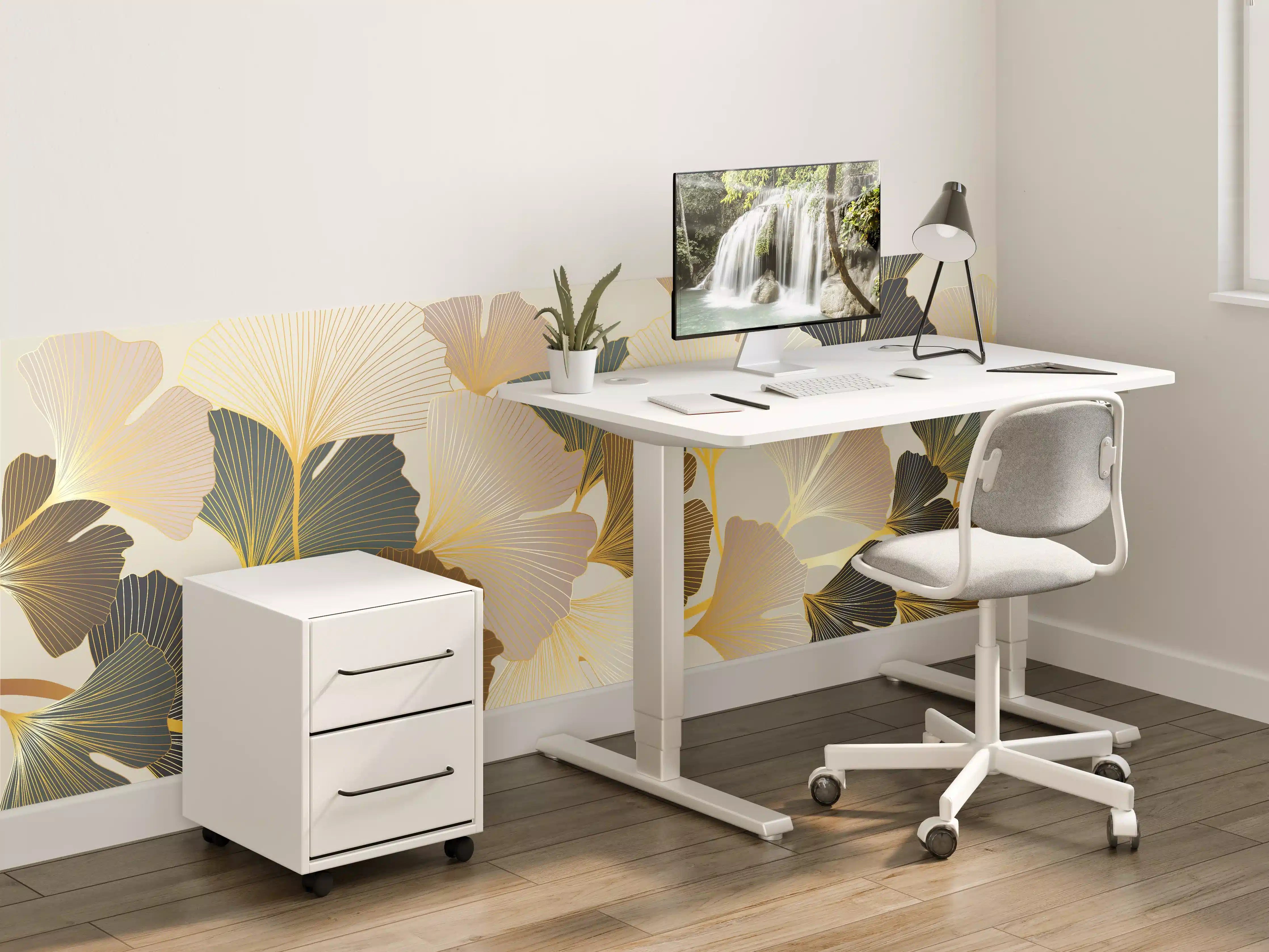 Kinderzimmer Wandgestaltung - Elegante Ginkgo-Blätter in Gold- und Silbertönen