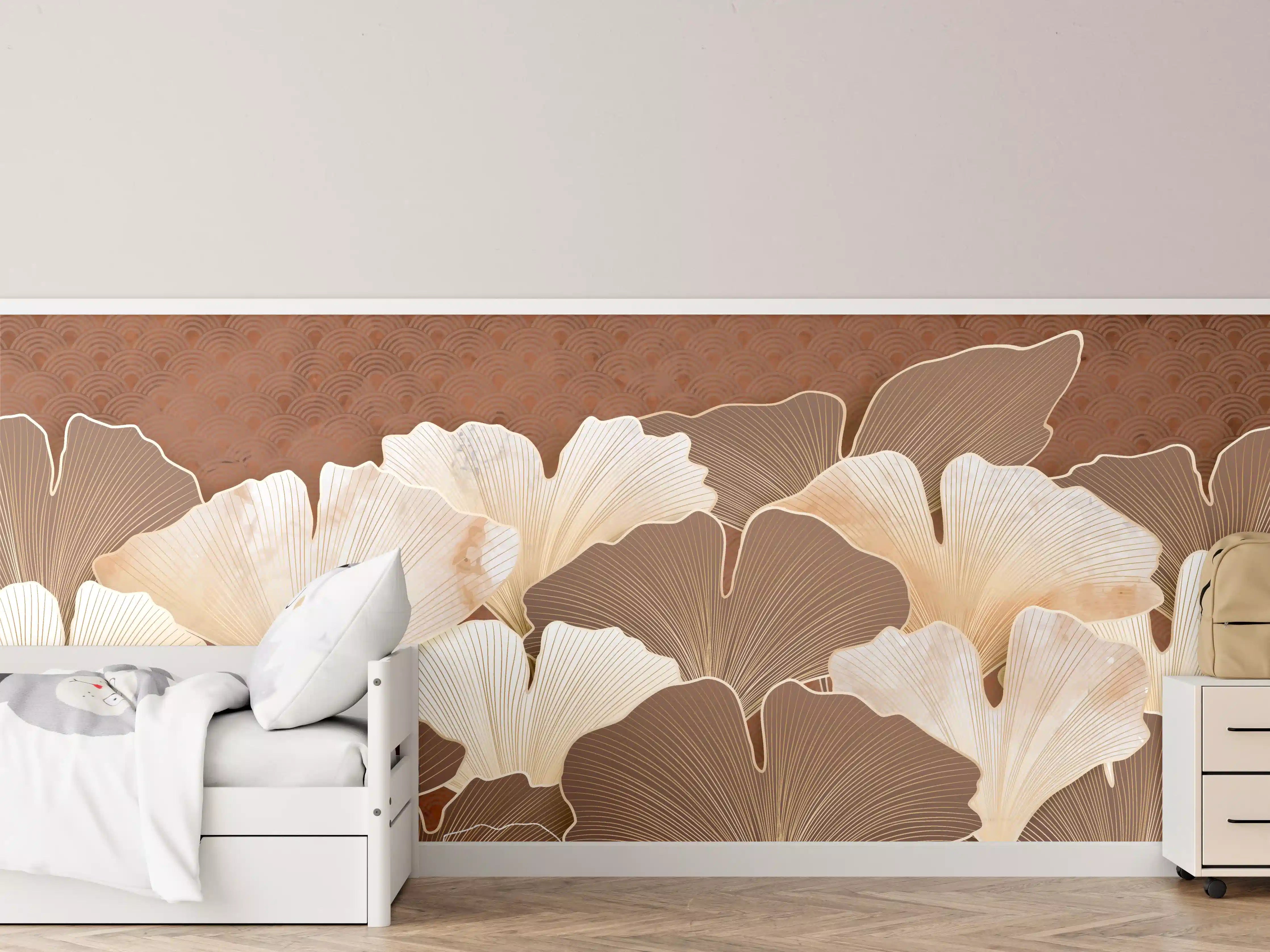 Kinderzimmer Wandgestaltung - Elegante Ginkgo-Blätter in Neutralen Tönen
