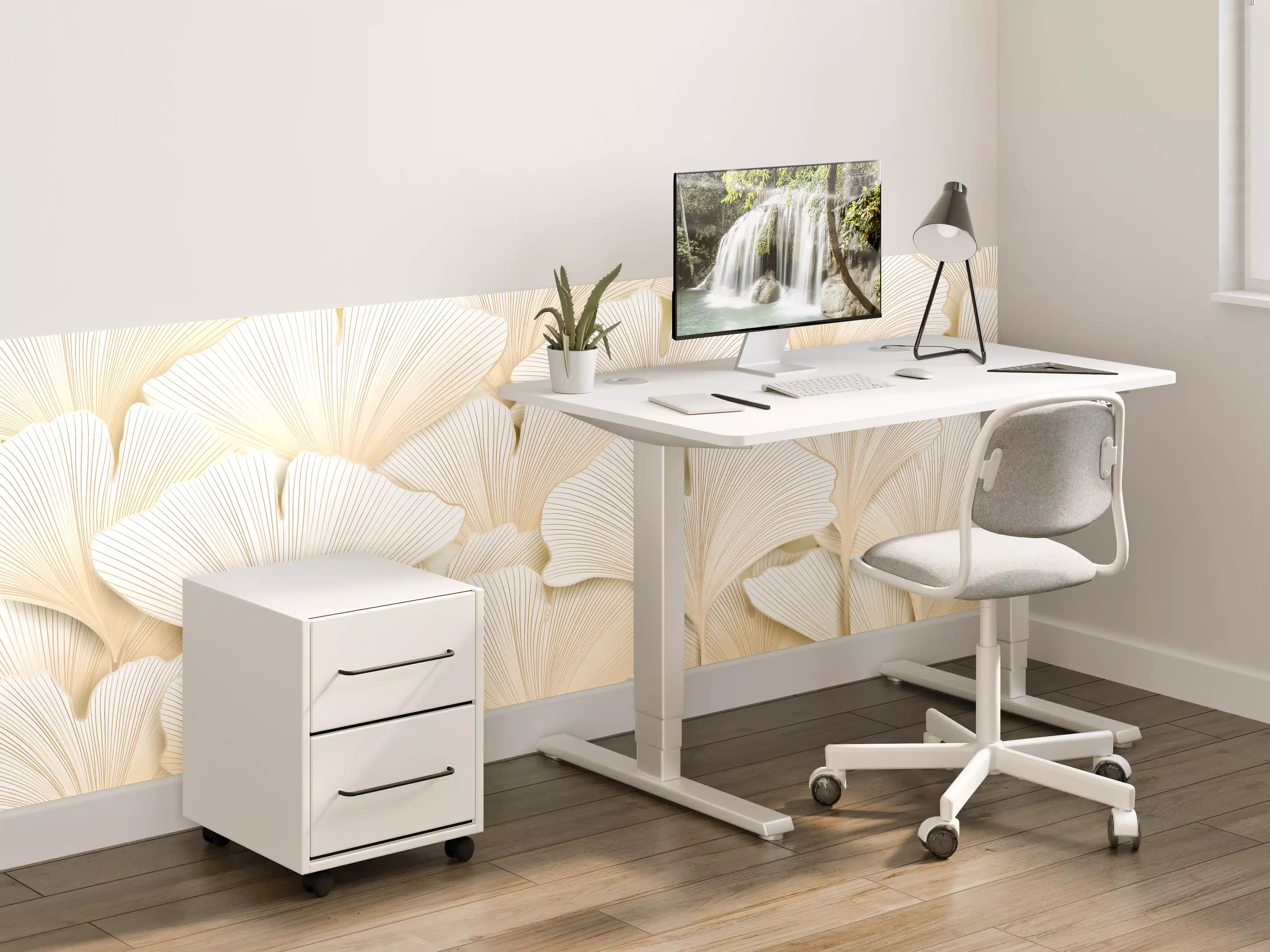 Kinderzimmer Wandgestaltung - Elegante Ginkgoblätter in Beige