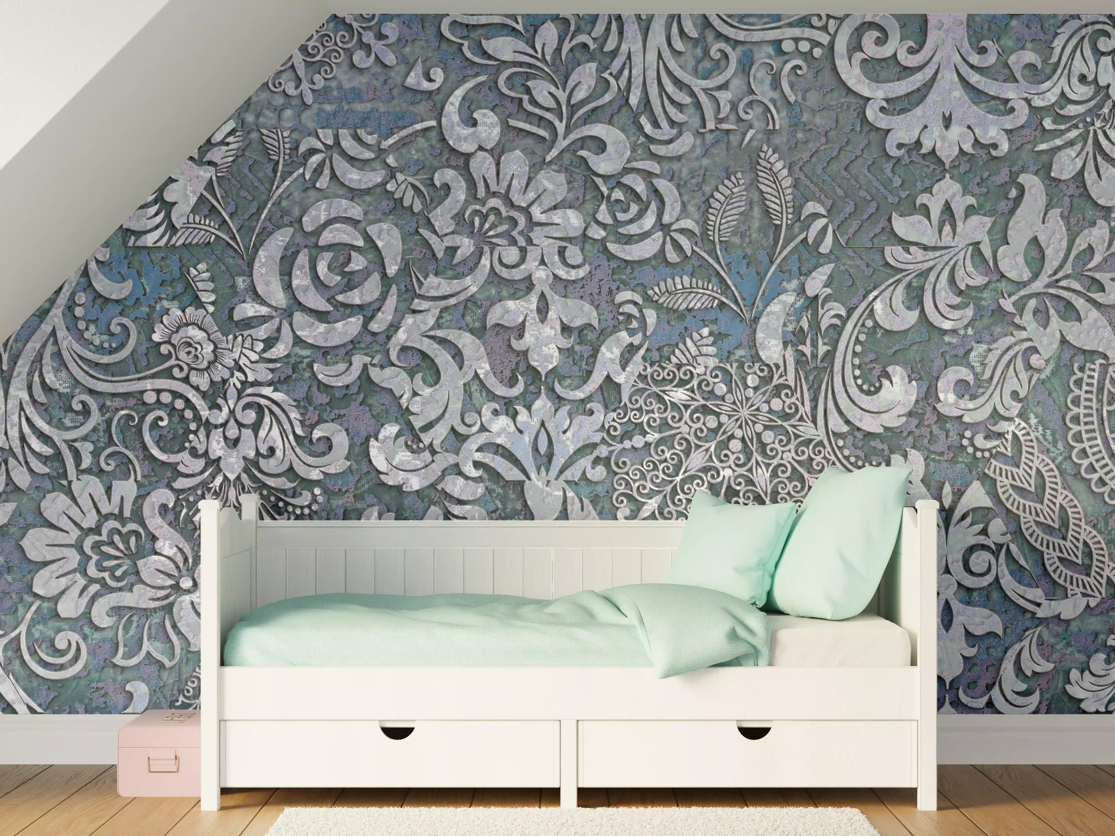 Kinderzimmer Wandgestaltung - Elegante Ikat-Textur in Blau-Grau