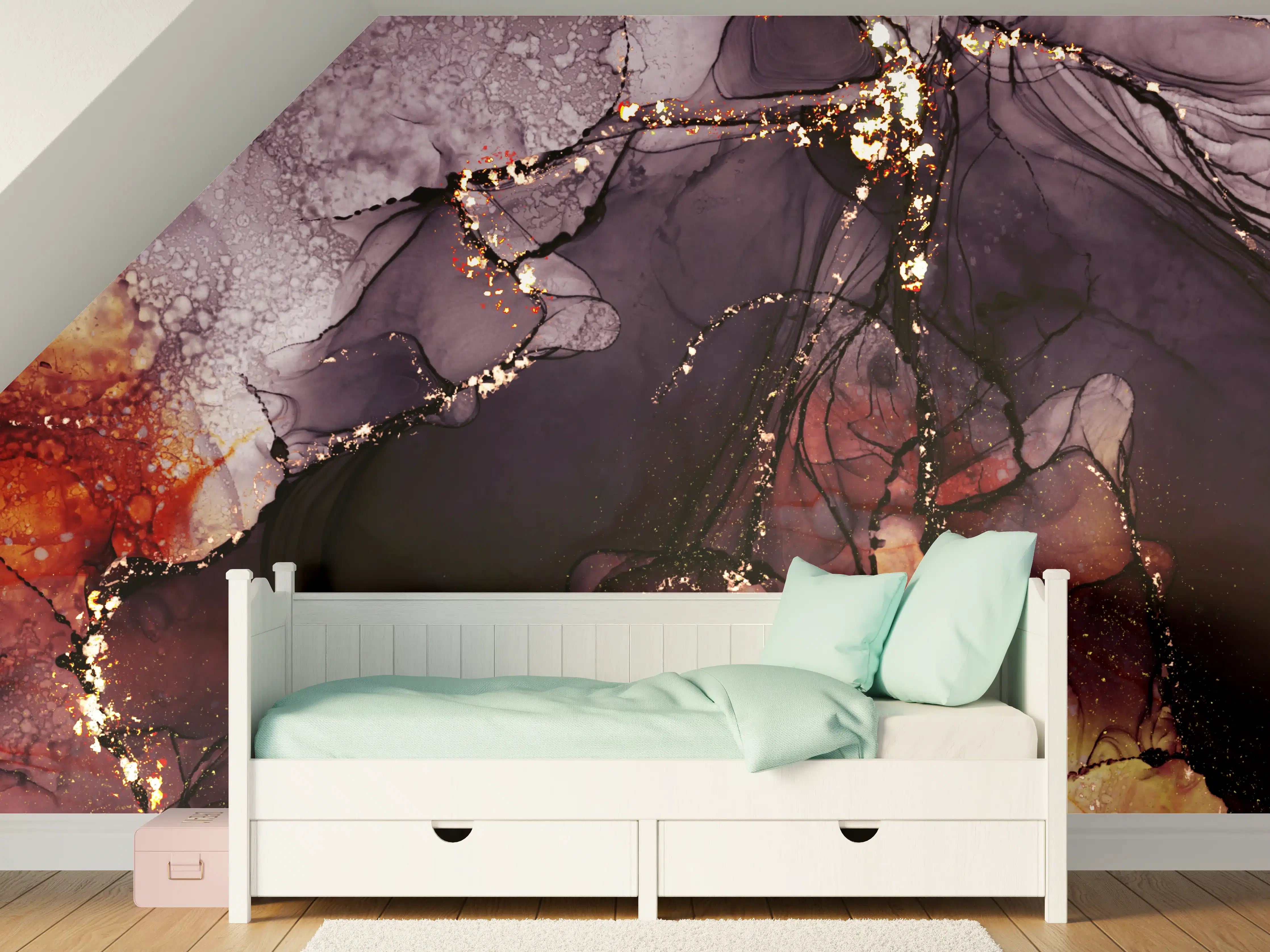 Kinderzimmer Wandgestaltung - Elegante Marmorstruktur mit Goldakzenten